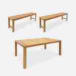 Table intérieur/extérieur en bois d'acacia clair 160cm + 2 bancs  Photo1