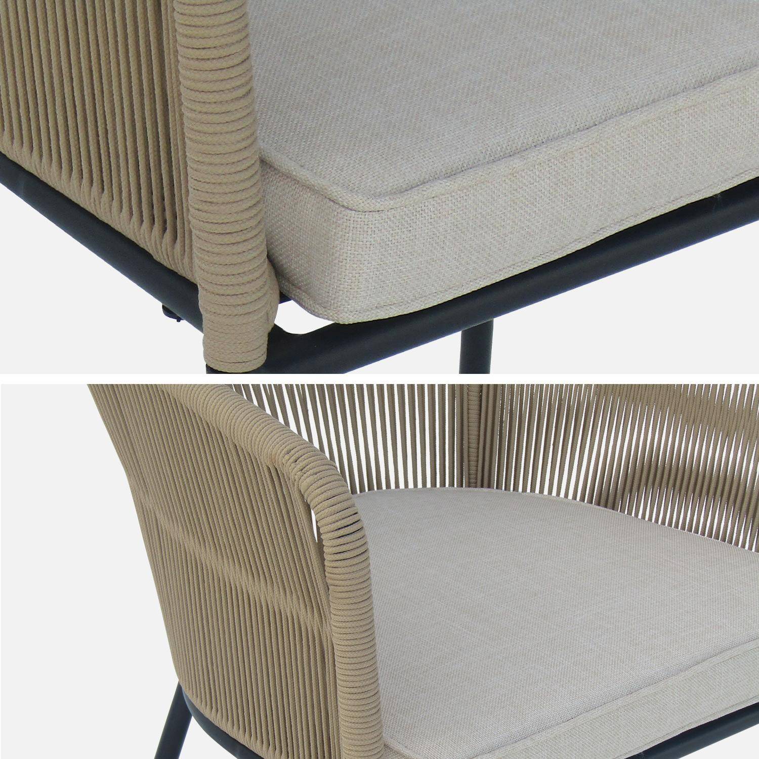 Table à manger bois d'acacia ronde, intérieur / extérieur + 4 fauteuils en corde beige et acier,sweeek,Photo8