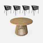 Table à manger bois d'acacia ronde, intérieur / extérieur + 4 fauteuils en corde noir et acier Photo4