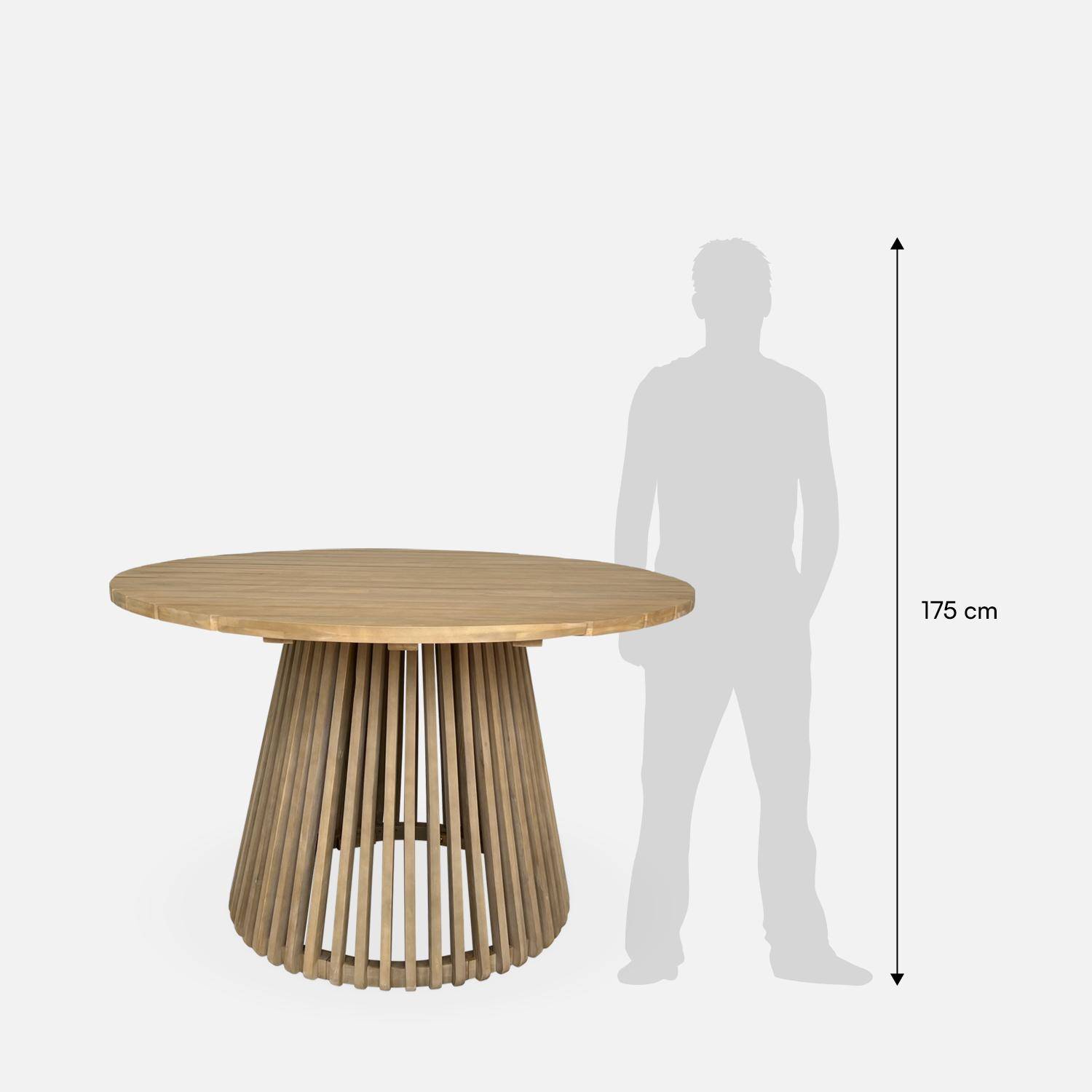 Table à manger bois d'acacia ronde, intérieur / extérieur + 4 chaises en bois et corde beige Photo6