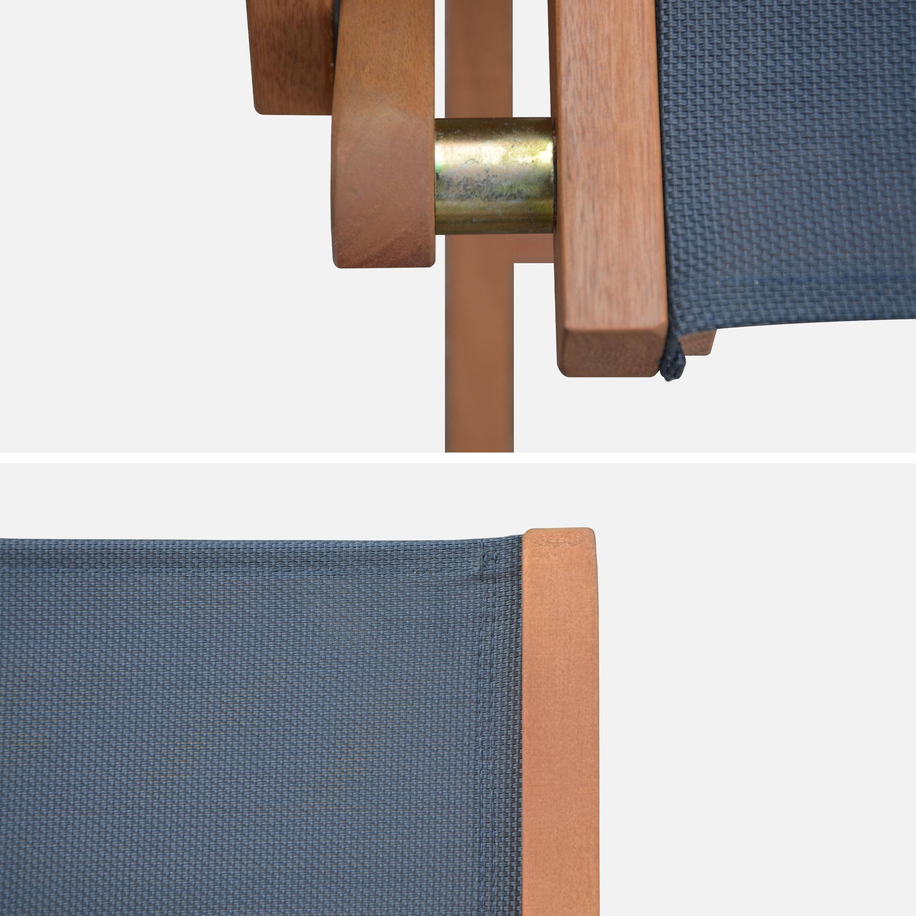 Table de jardin carrée, en bois d'eucalyptus FSC, avec trou de parasol + 8 fauteuils pliables anthracite,sweeek,Photo5