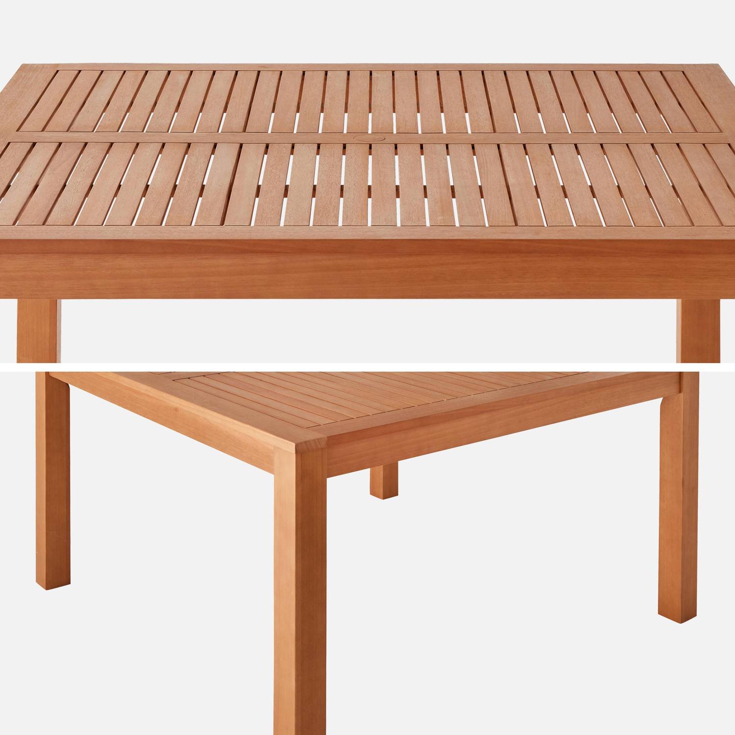 Table de jardin carrée, en bois d'eucalyptus FSC, avec trou de parasol + 8 fauteuils pliables anthracite Photo4
