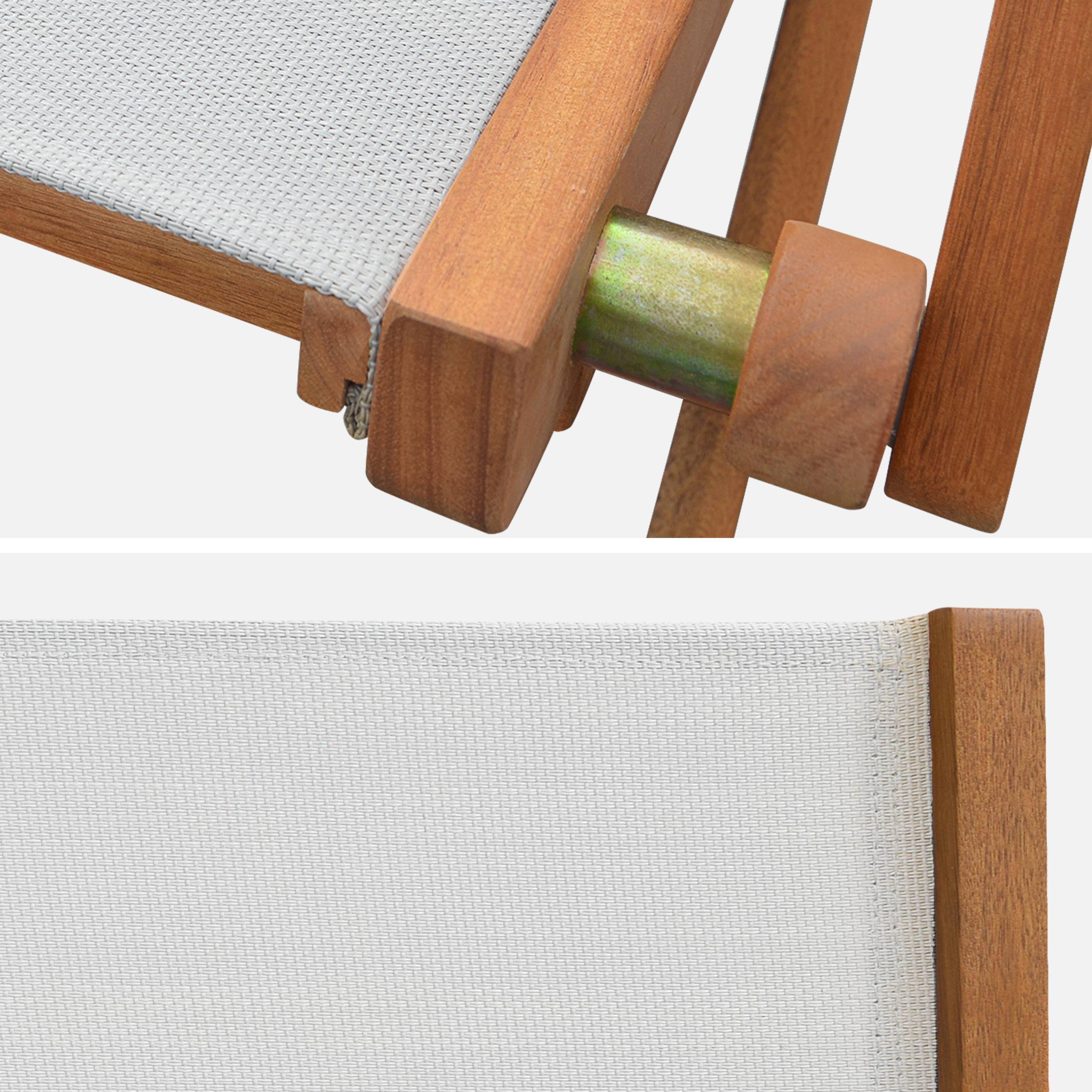 Table de jardin carrée, en bois d'eucalyptus FSC, avec trou de parasol + 8 fauteuils pliables blanc,sweeek,Photo5