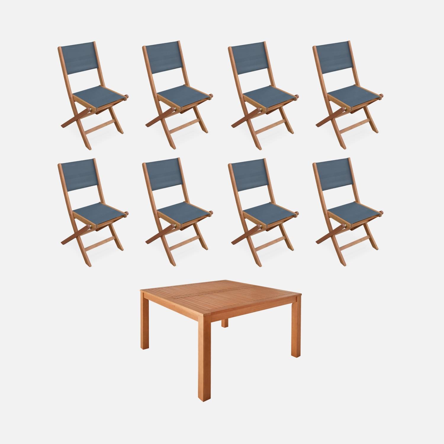 Table de jardin carrée, bois + 8 chaises anthracite I sweeek 