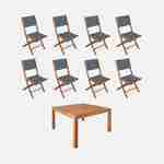 Table de jardin carrée, en bois d'eucalyptus FSC, avec trou de parasol + 8 chaises pliables anthracite Photo1
