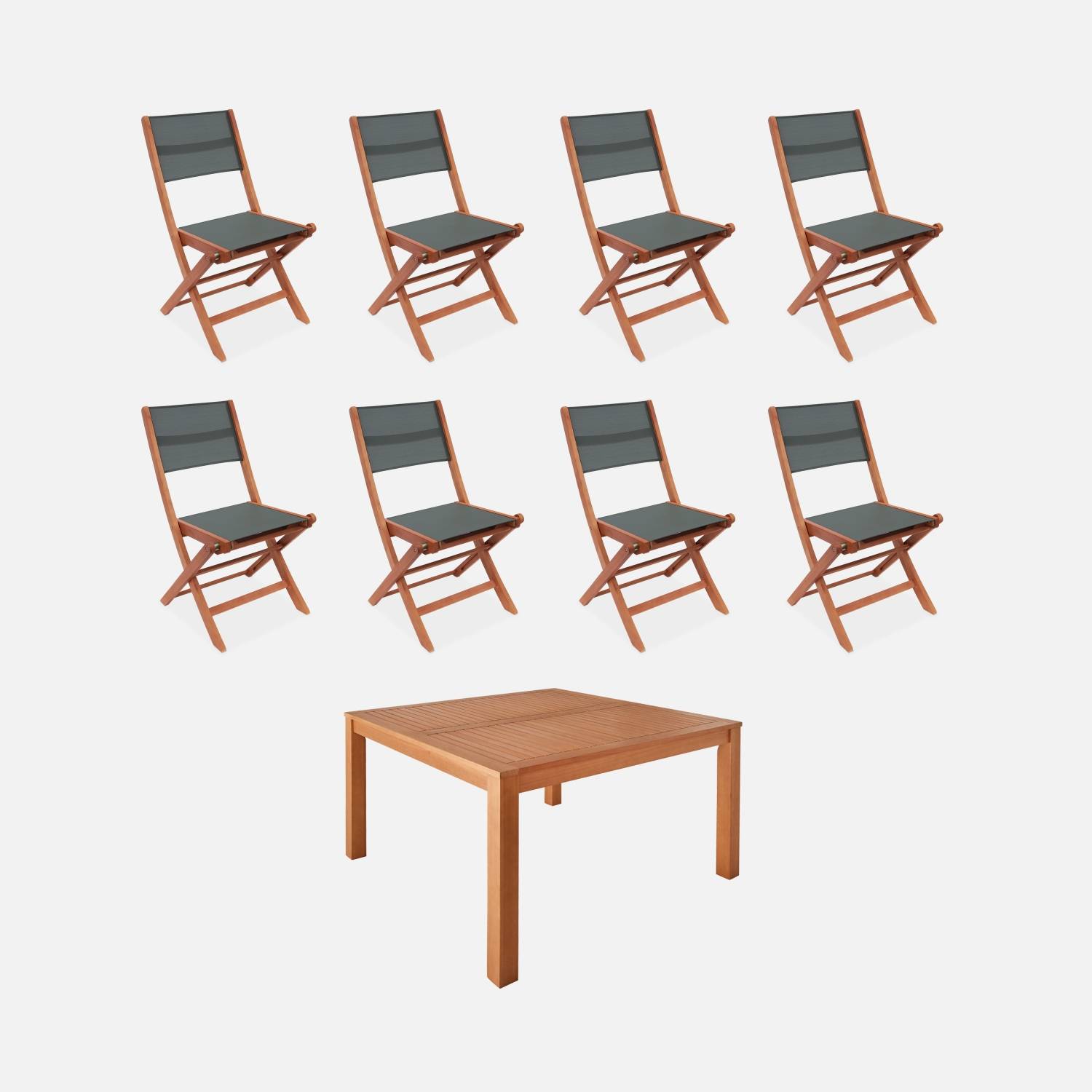 Table de jardin carrée, bois + 8 chaises savane I sweeek 