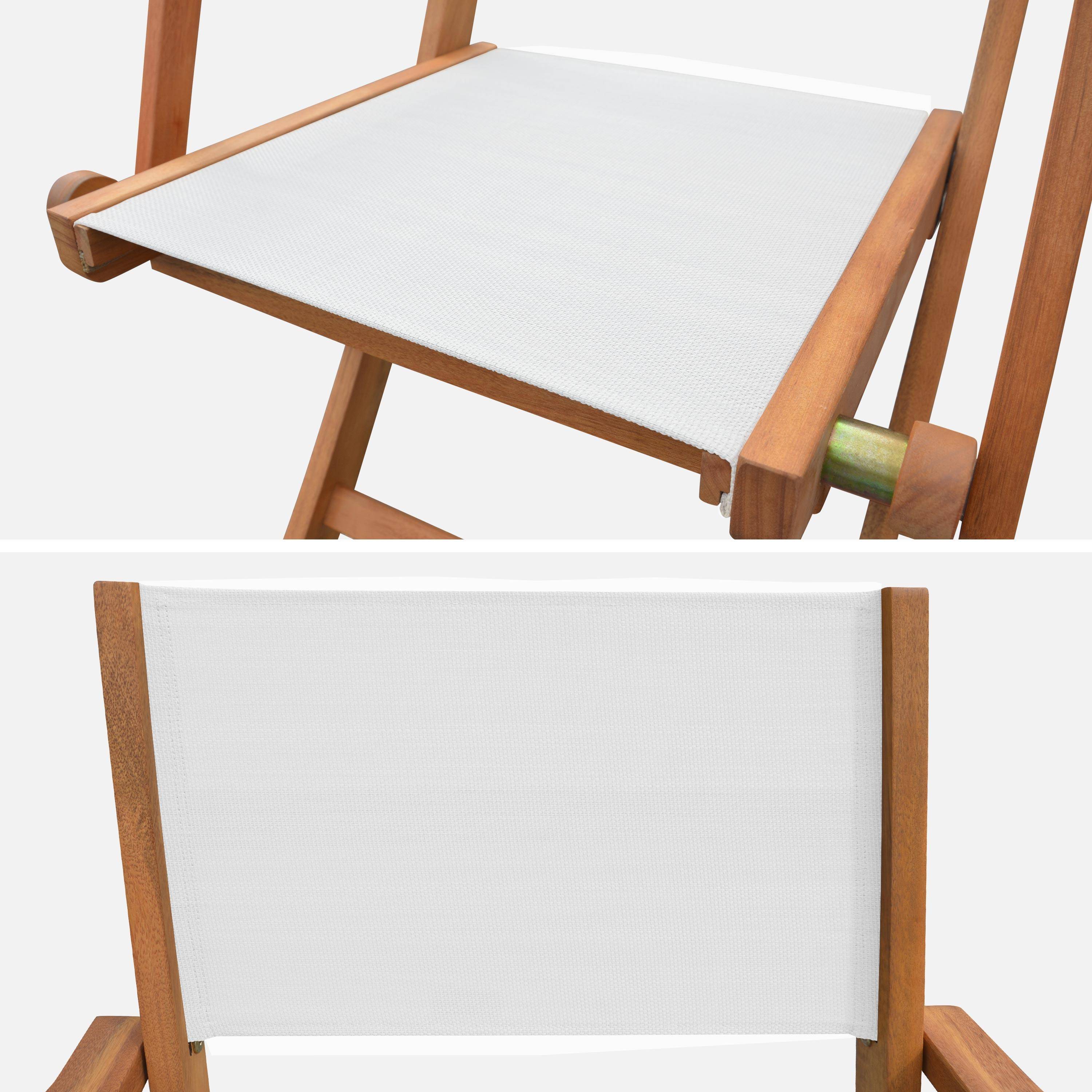 Table de jardin carrée, en bois d'eucalyptus FSC, avec trou de parasol + 8 chaises pliables blanc Photo5