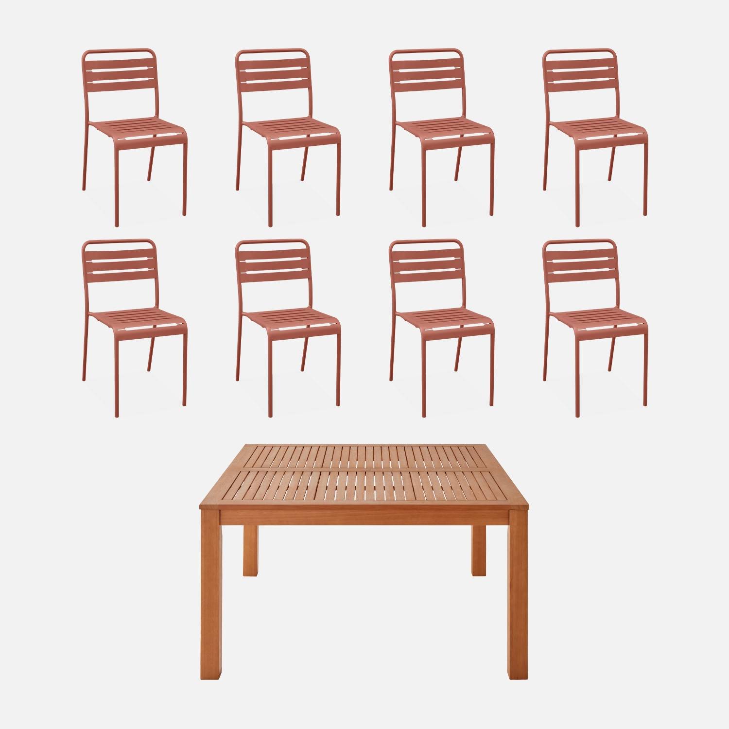 Table de jardin bois FSC + 8 chaises terracotta I sweeek