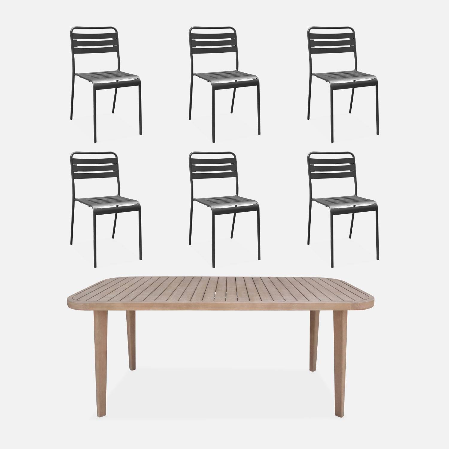 Table de jardin bois FSC  + 6 chaises anthracite I sweeek 