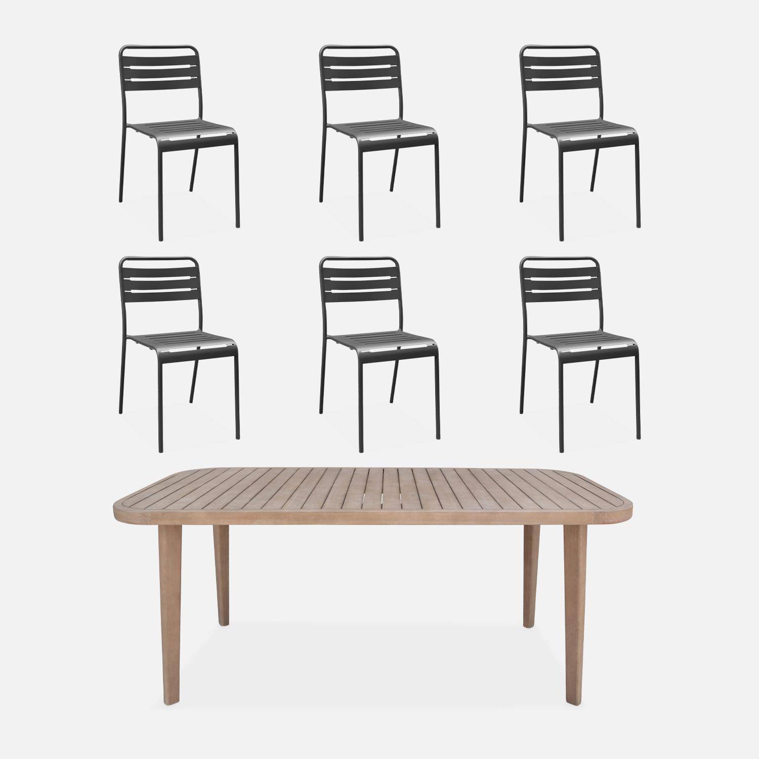 Table de jardin en bois d'eucalyptus FSC, intérieur / extérieur + 6 chaises en métal anthracite  Photo2
