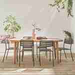 Table de jardin en bois d'eucalyptus FSC, intérieur / extérieur + 6 chaises en métal anthracite  Photo1