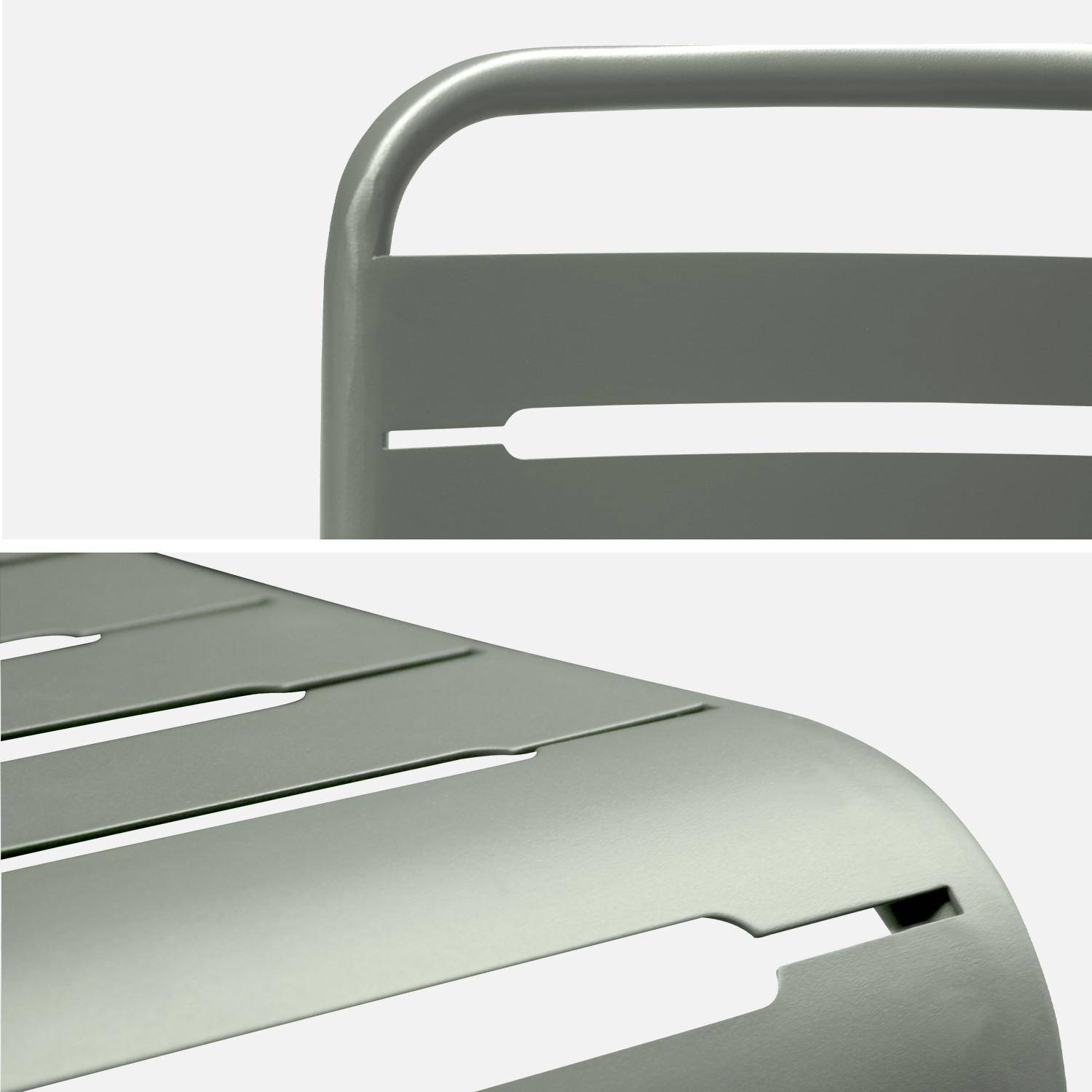 Mesa de jardín interior/exterior madera de eucalipto + 6 asientos de metal, Osorno + Amelia, Verde kaki, 180x90x76 cm Photo5