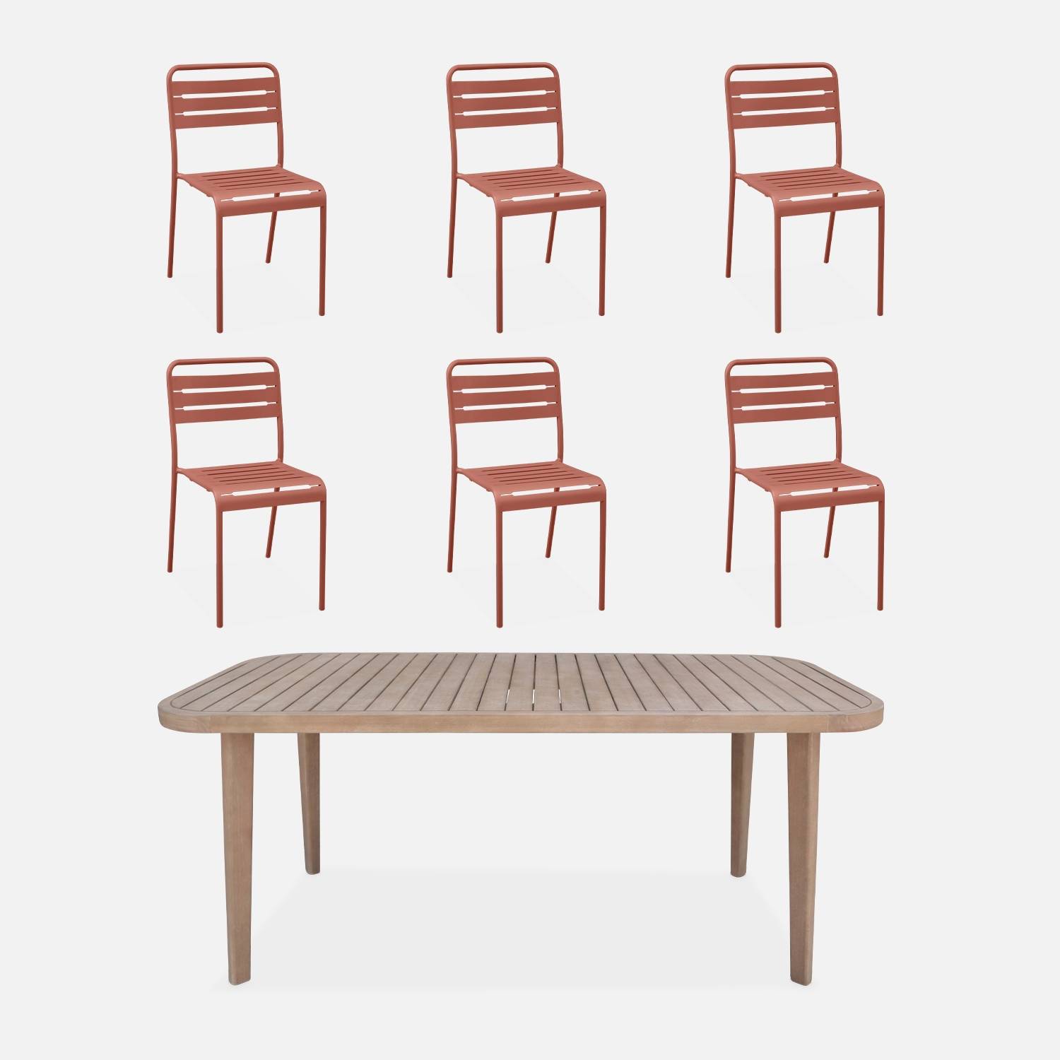 Table de jardin bois FSC  + 6 chaises terracotta I sweeek 
