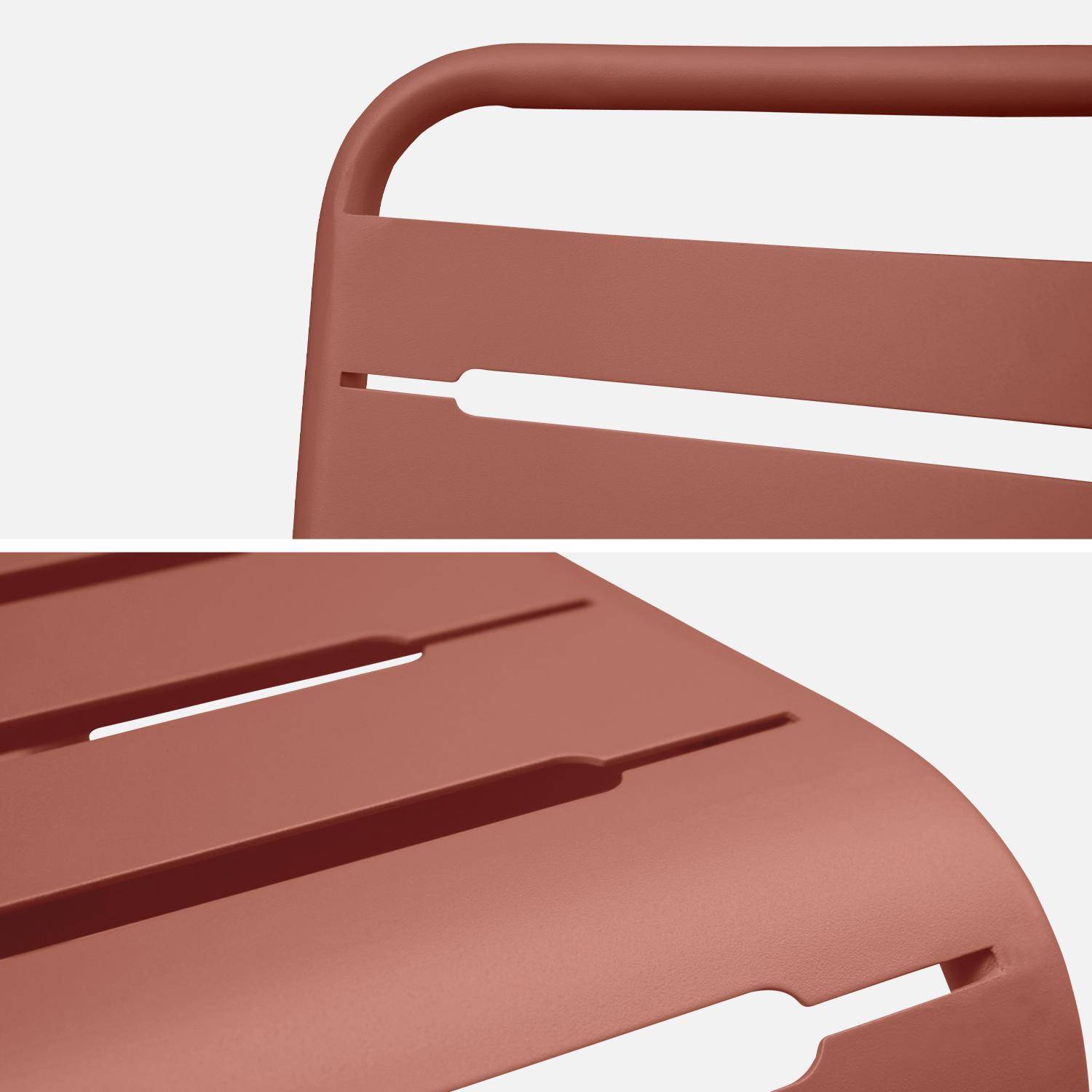 Mesa de jardín interior/exterior madera de eucalipto + 6 asientos de metal Terracotta - 180x90x76 cm,sweeek,Photo6