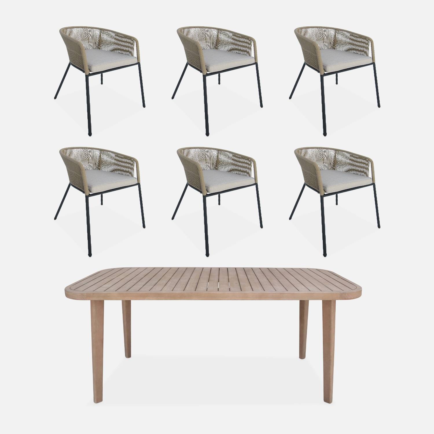 Table de jardin bois FSC + 6 fauteuils corde beige I sweeek