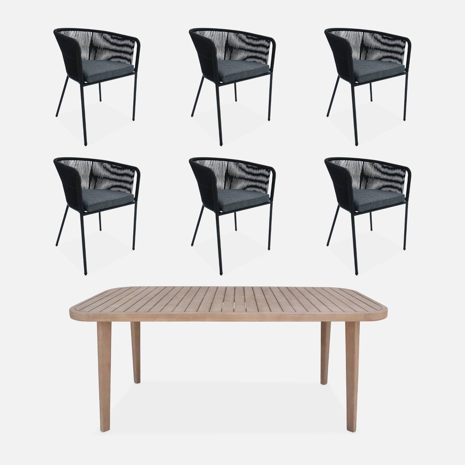 Table de jardin bois FSC + 6 fauteuils corde noir I sweeek