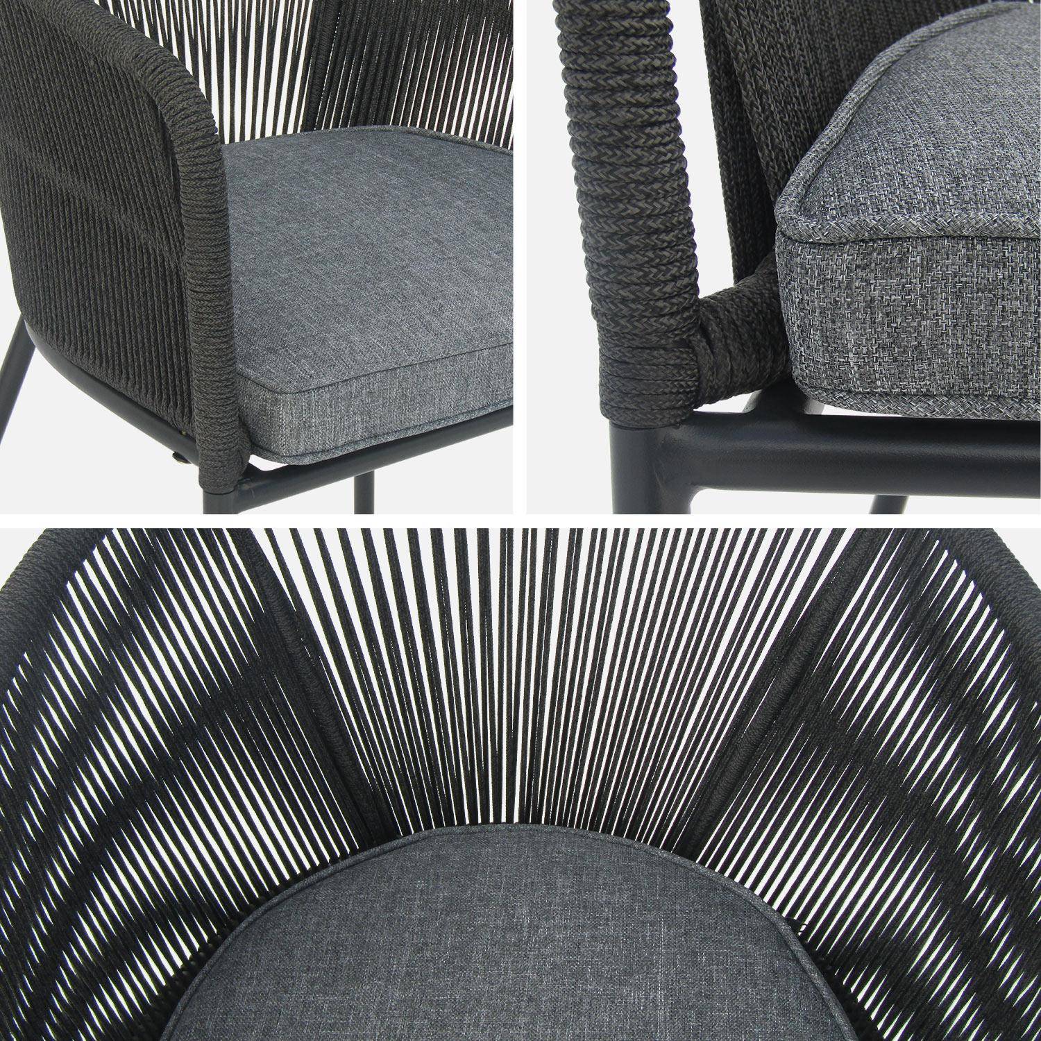 Table de jardin en bois d'eucalyptus FSC, intérieur / extérieur + 6 fauteuils en corde noir et métal,sweeek,Photo8