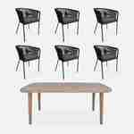 Table de jardin en bois d'eucalyptus FSC, intérieur / extérieur + 6 fauteuils en corde noir et métal Photo4