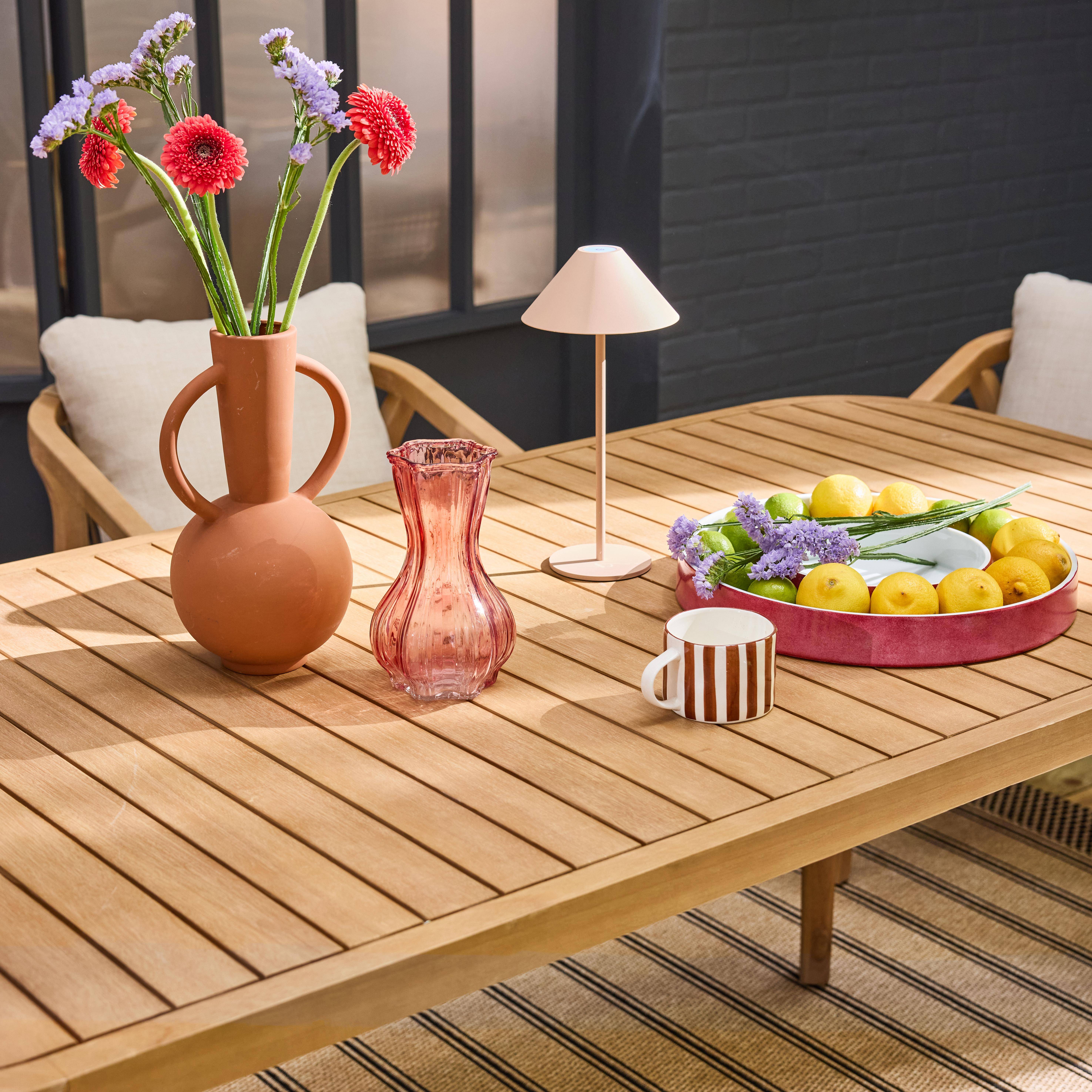 Table de jardin en bois d'eucalyptus, intérieur / extérieur + 6 chaises de jardin corde et bois, empilables  Photo2