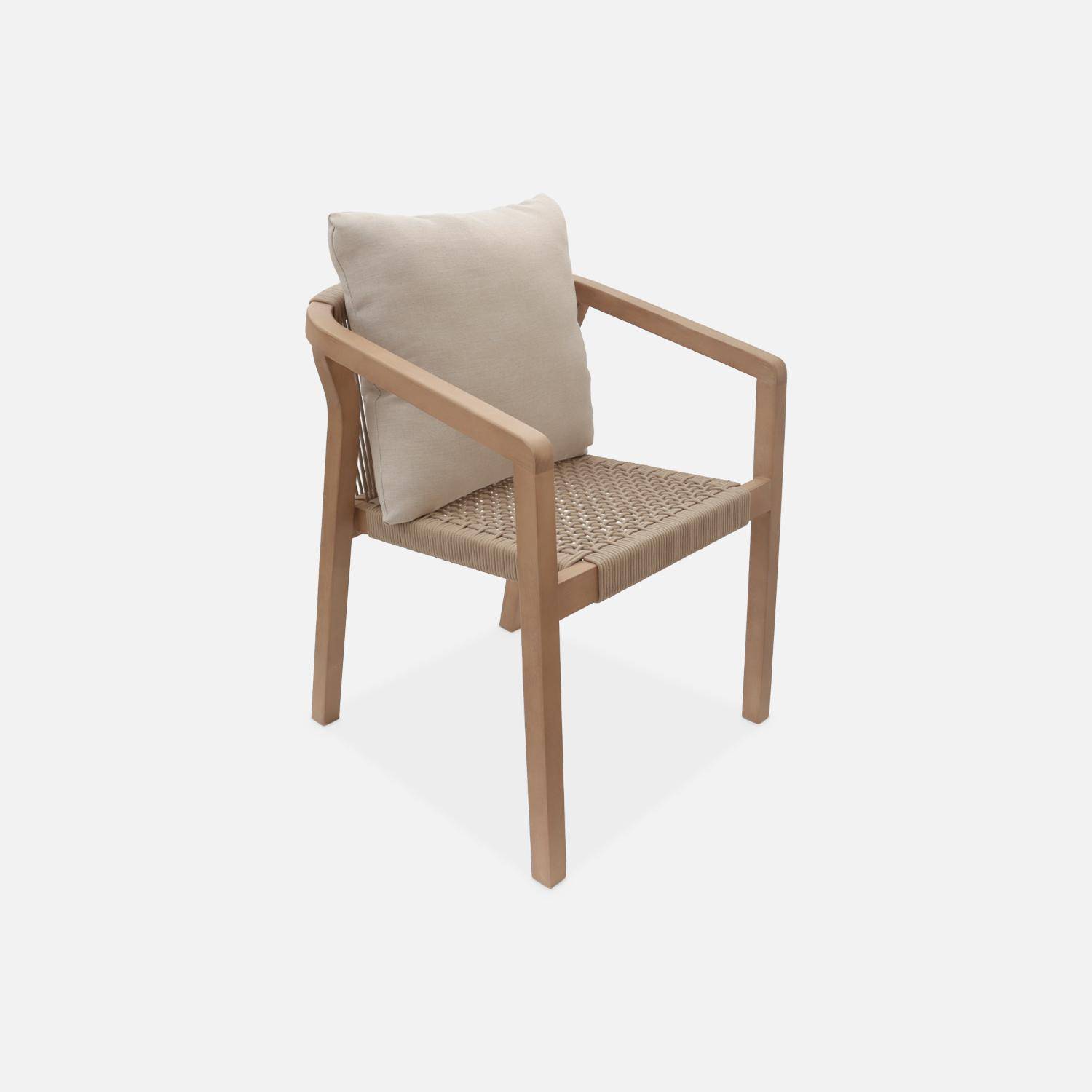Table de jardin en bois d'eucalyptus, intérieur / extérieur + 6 chaises de jardin corde et bois, empilables  Photo3