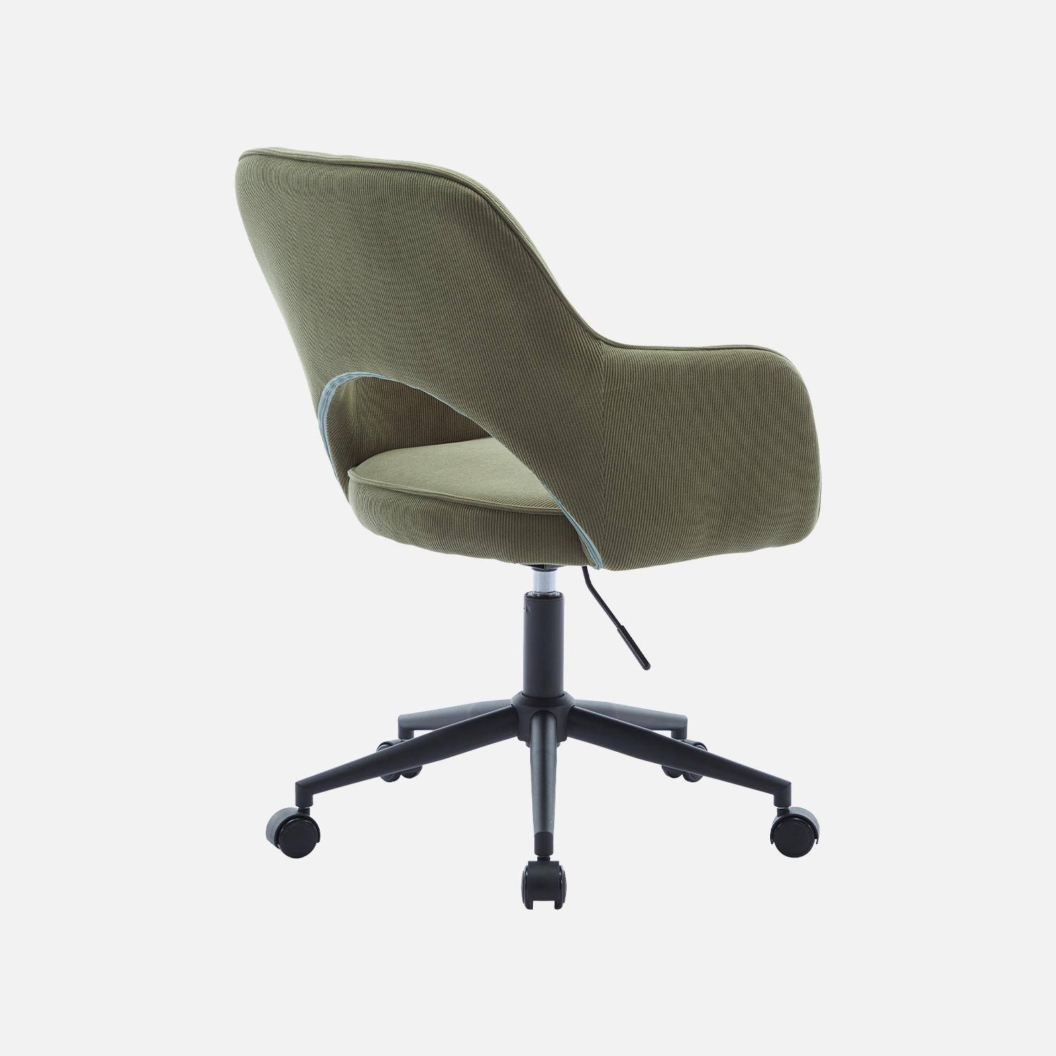 Chaise de bureau à roulettes velours côtelé kaki, L 60 x P 62 x H 89 / 99cm Photo3