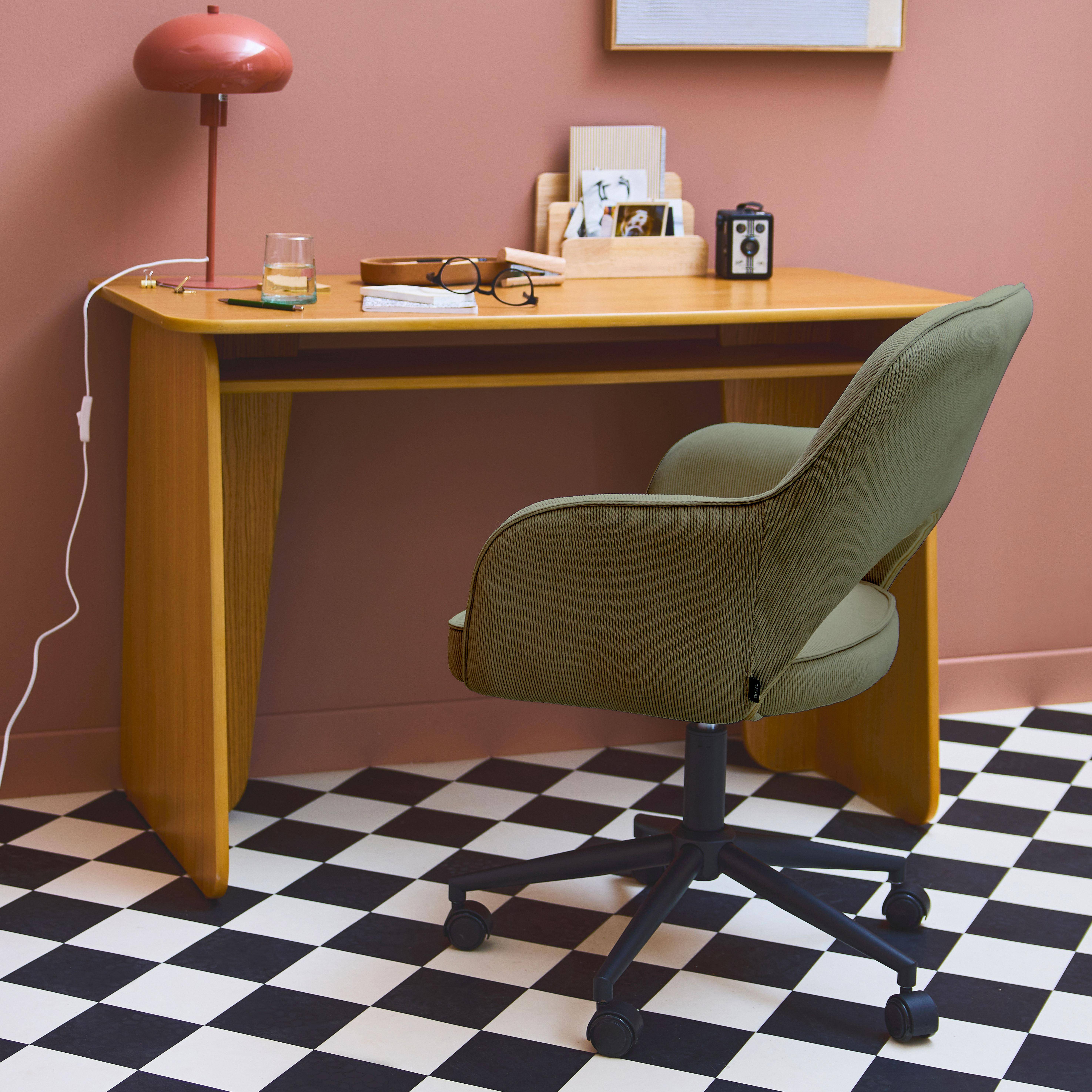 Chaise de bureau à roulettes velours côtelé kaki I sweeek