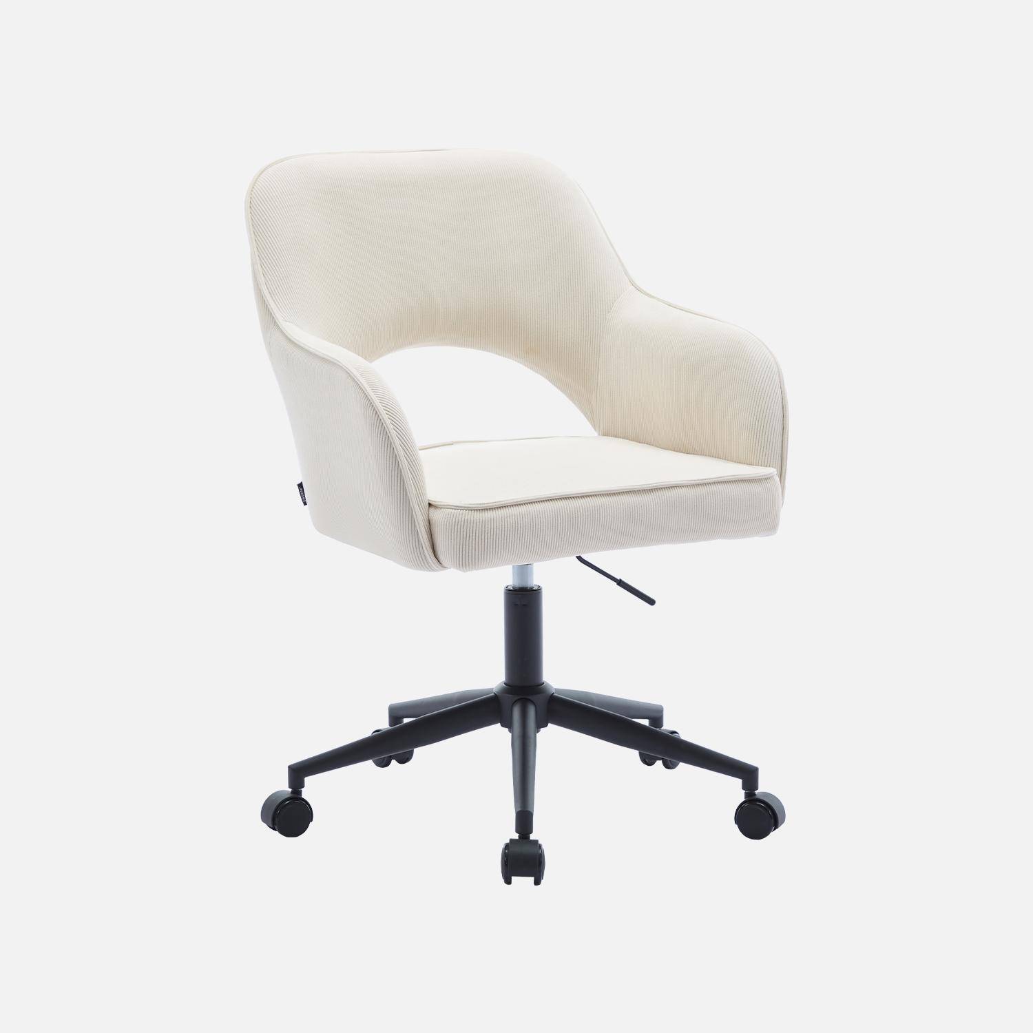 Sedia da ufficio in velluto a coste con rotelle, Jim velluto, Bianco sporco, 60x62x99 cm,sweeek,Photo5