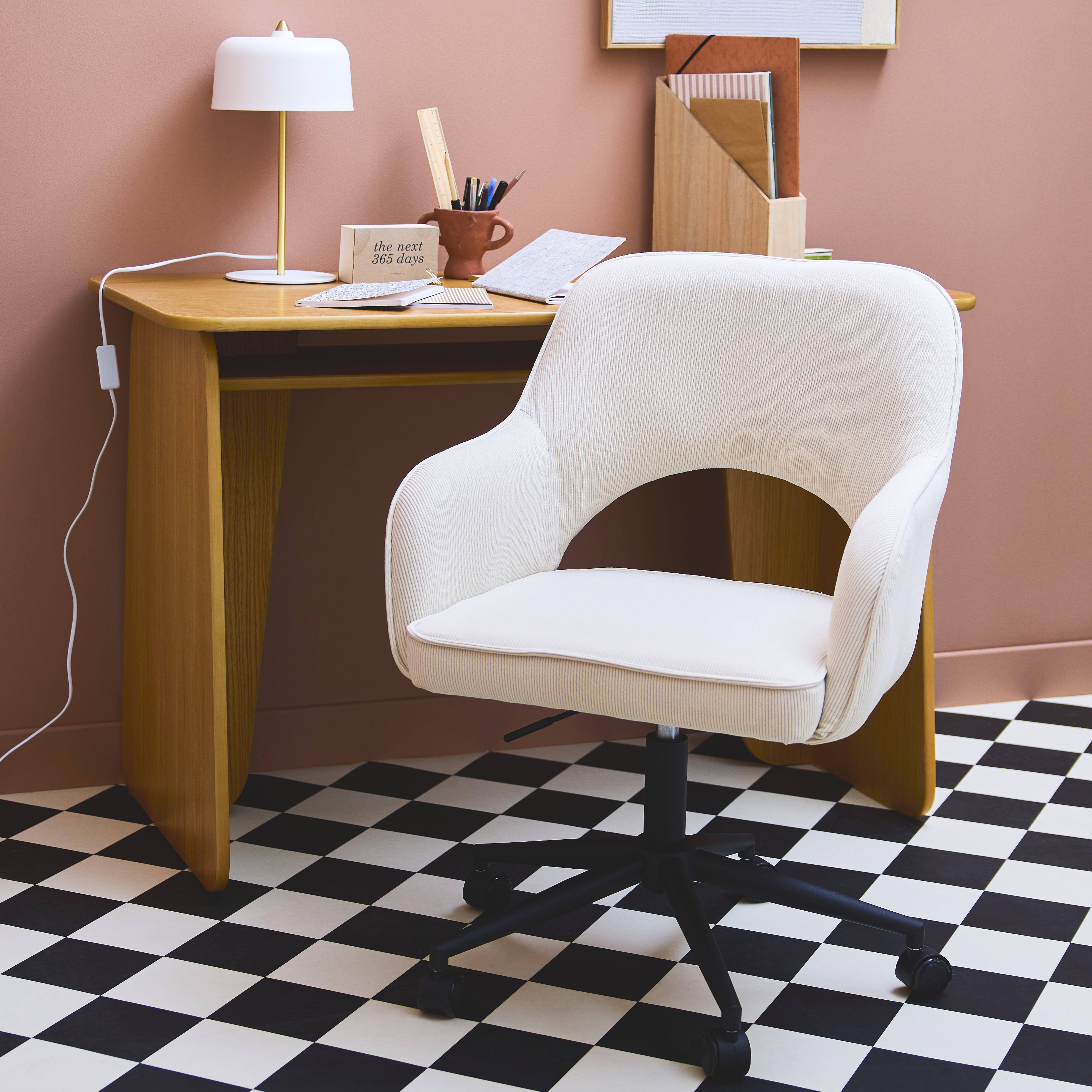 Sedia da ufficio in velluto a coste con rotelle, Jim velluto, Bianco sporco, 60x62x99 cm,sweeek,Photo3
