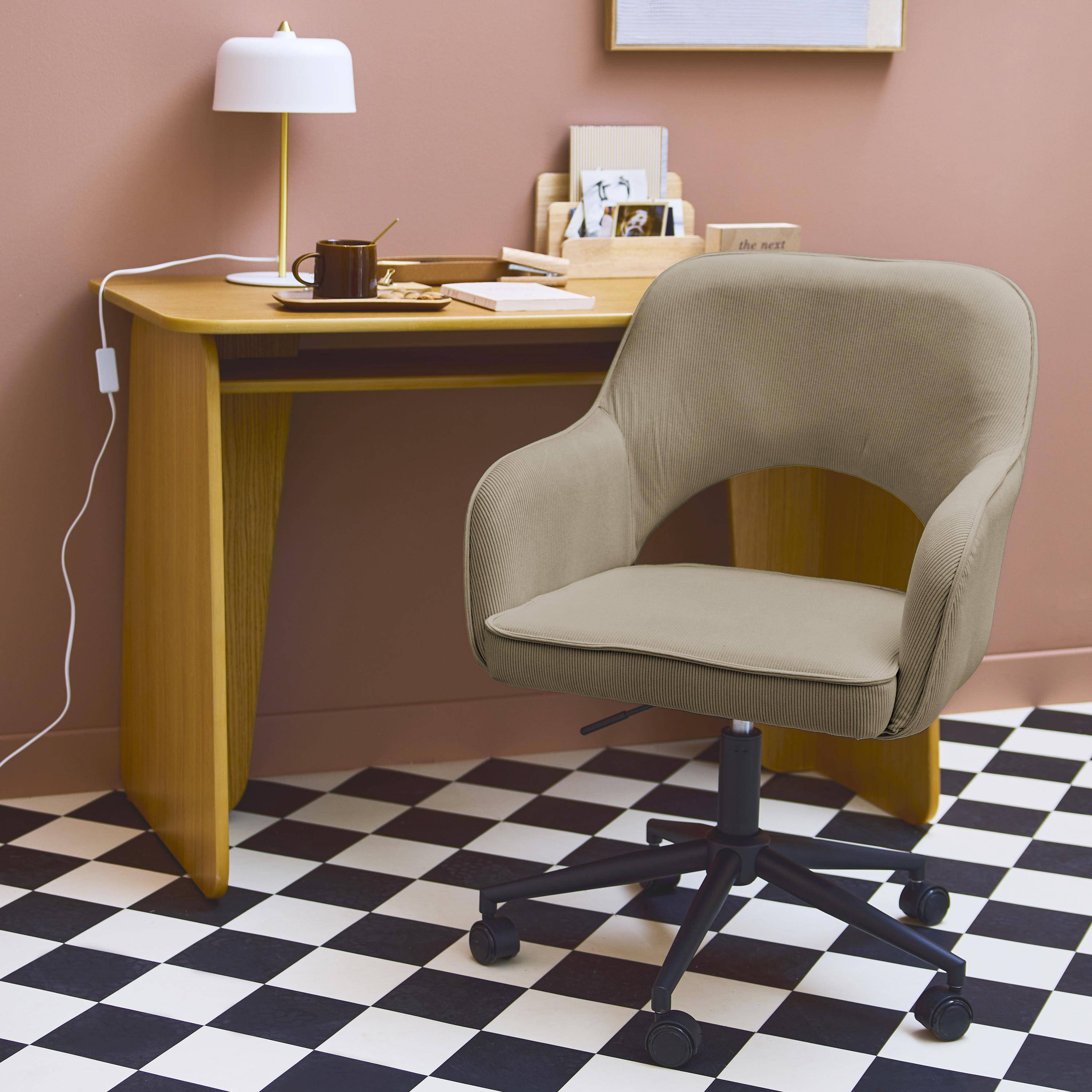 Silla de oficina de pana con ruedas, Jim, Beige, 60x62x99 cm Photo2