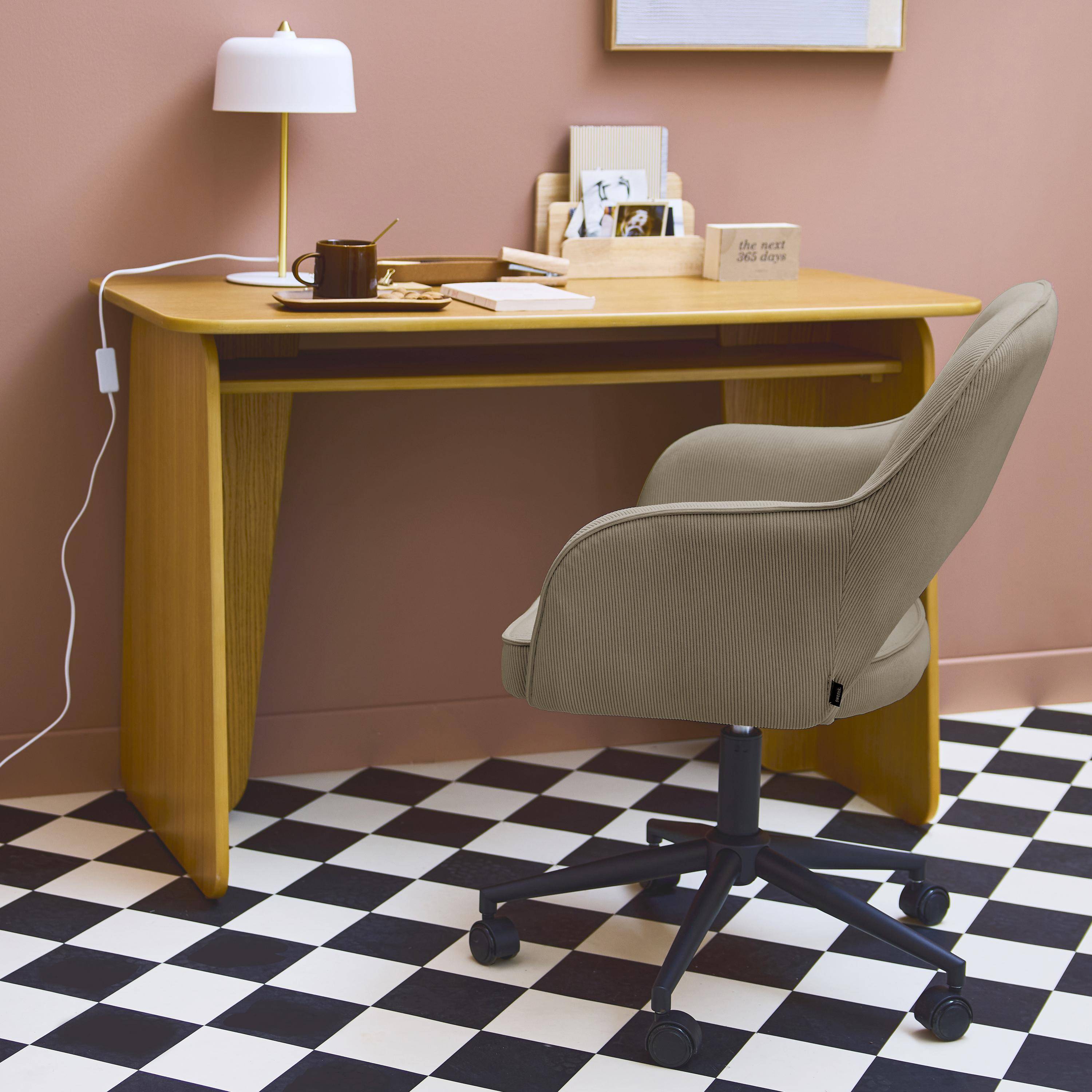 Silla de oficina de pana con ruedas, Jim, Beige, 60x62x99 cm Photo1