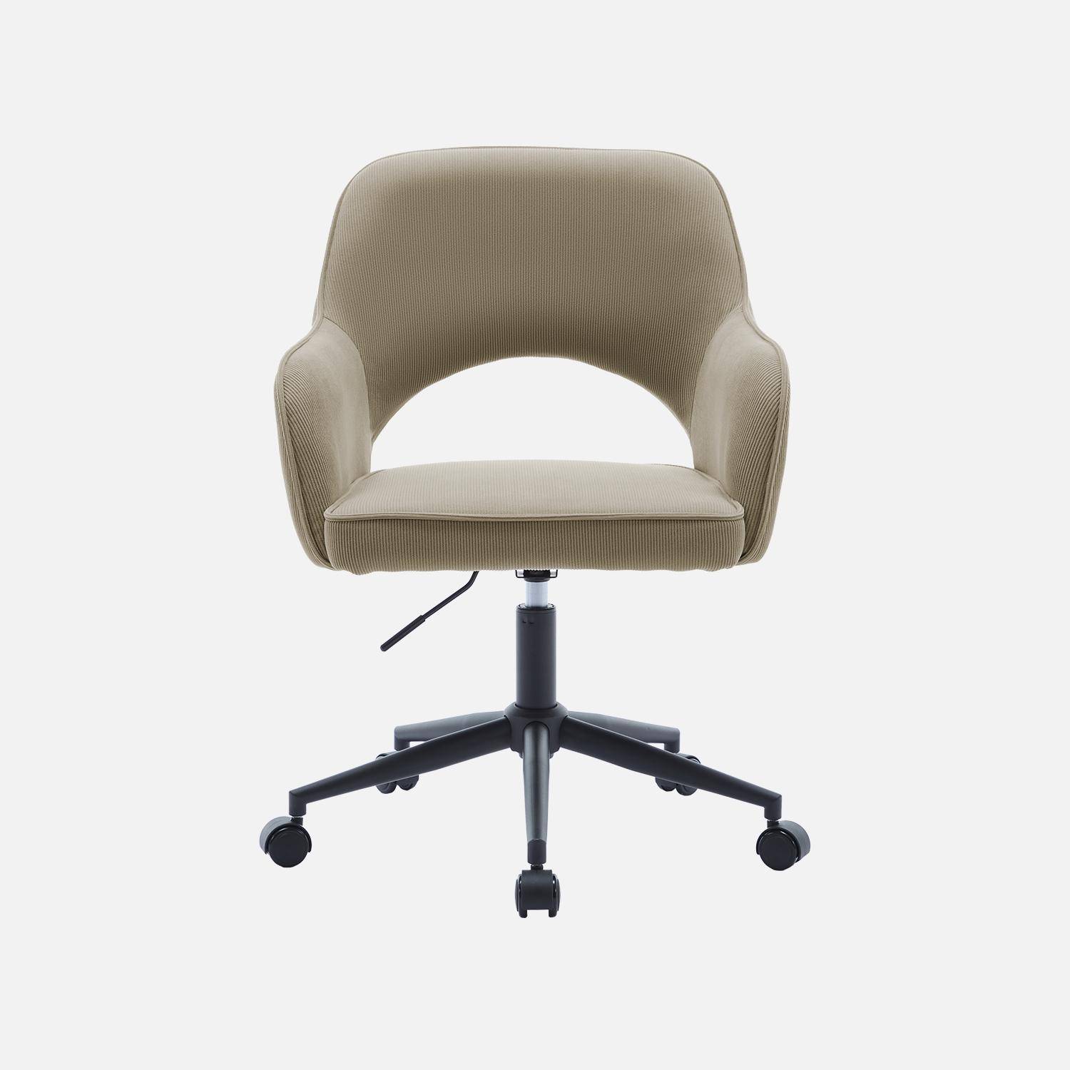 Silla de oficina de pana con ruedas, Jim, Beige, 60x62x99 cm Photo5