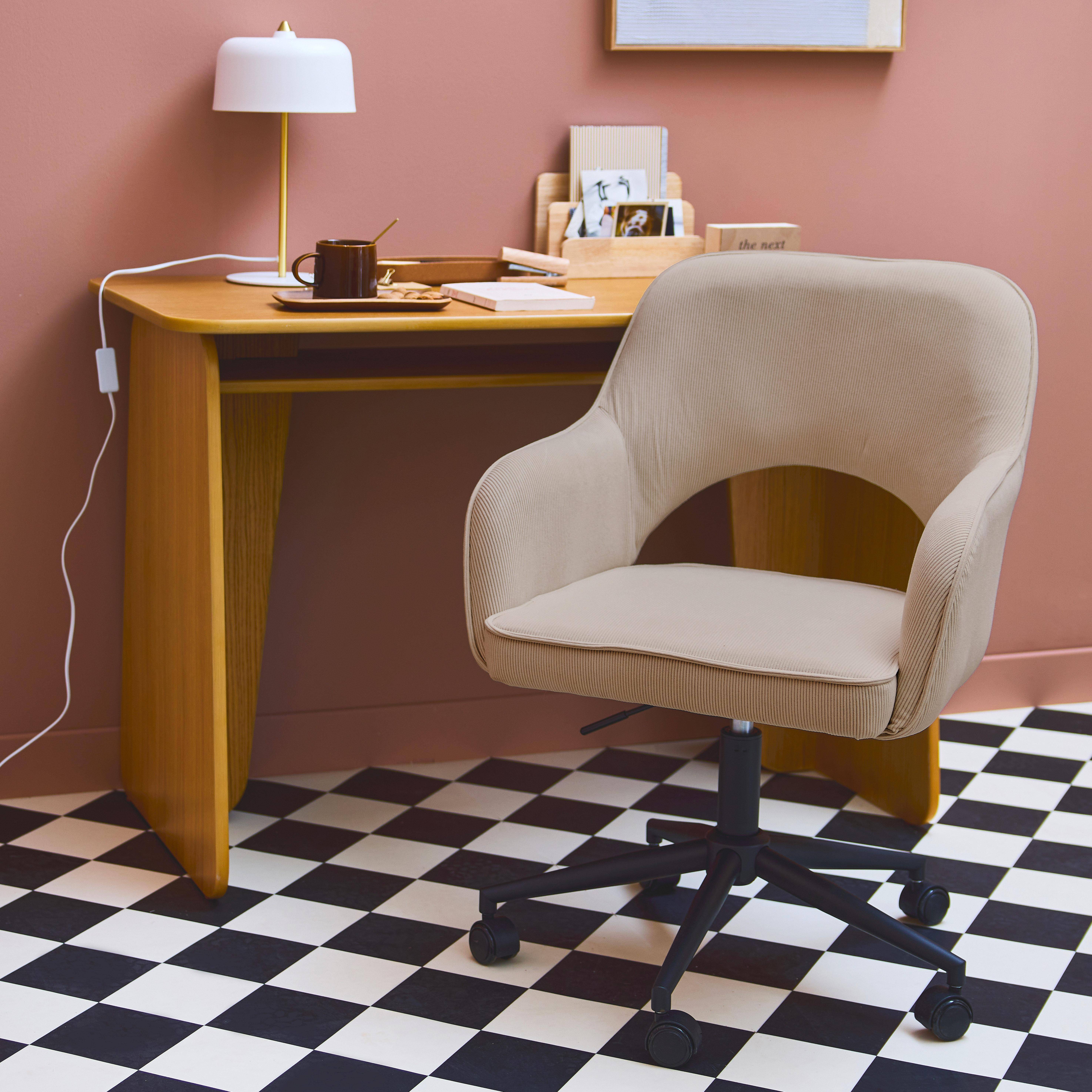 Sedia da ufficio in velluto a coste con rotelle, Jim velluto, Beige, 60x62x99 cm Photo3