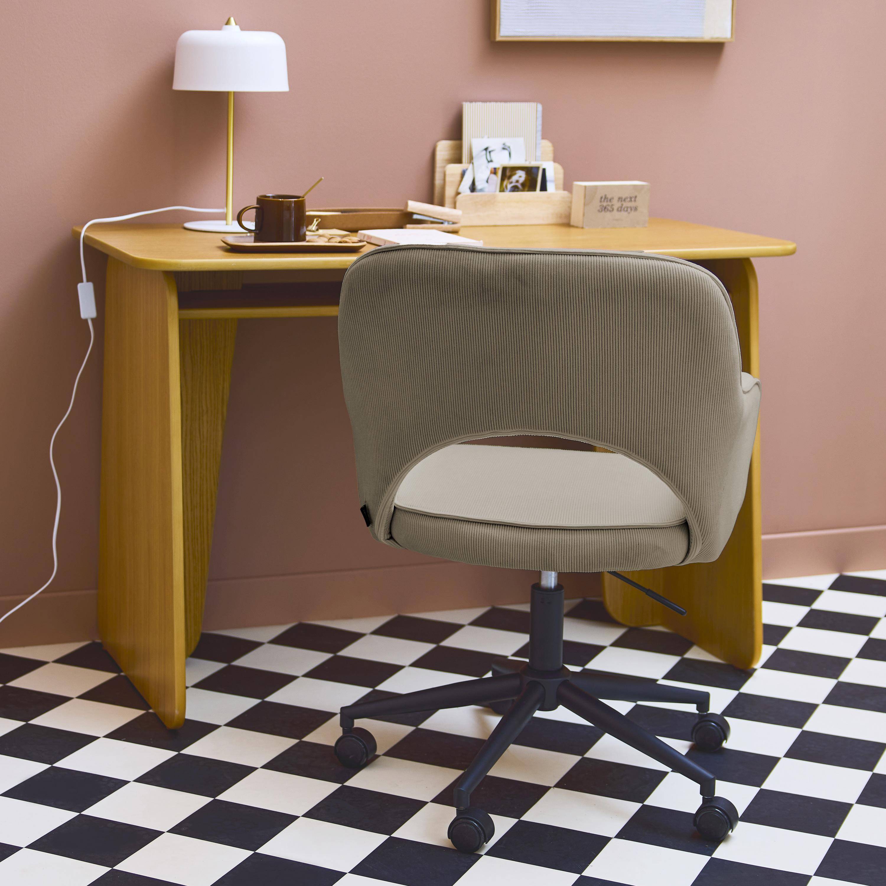 Silla de oficina de pana con ruedas, Jim, Beige, 60x62x99 cm Photo3