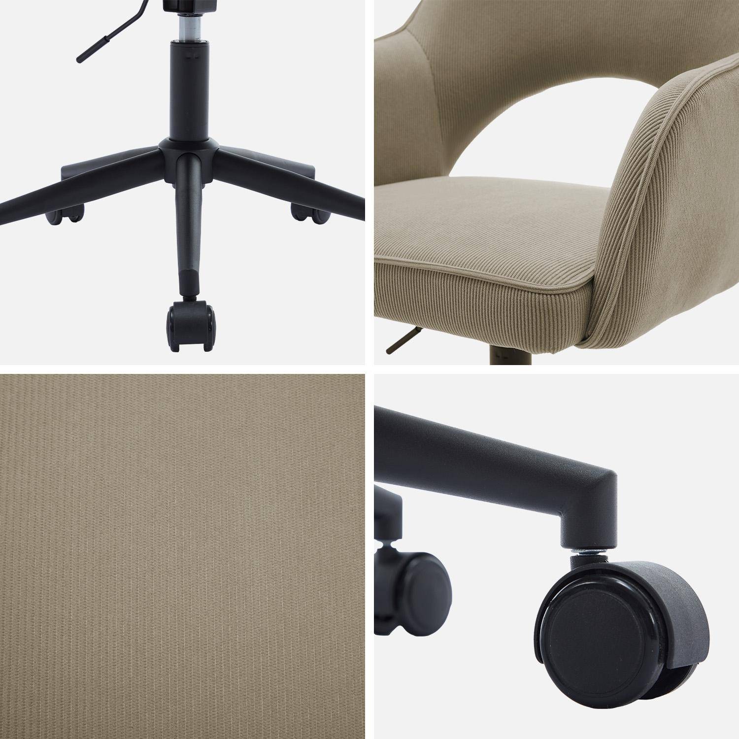 Silla de oficina de pana con ruedas, Jim, Beige, 60x62x99 cm Photo7