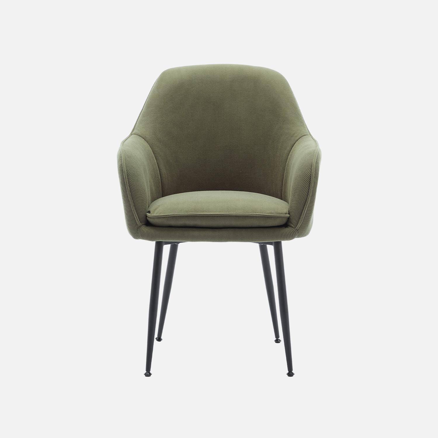 Sillón de pana con patas de metal negro mate, Shella, Kaki oscuro, 57x59x84.5 cm Photo4