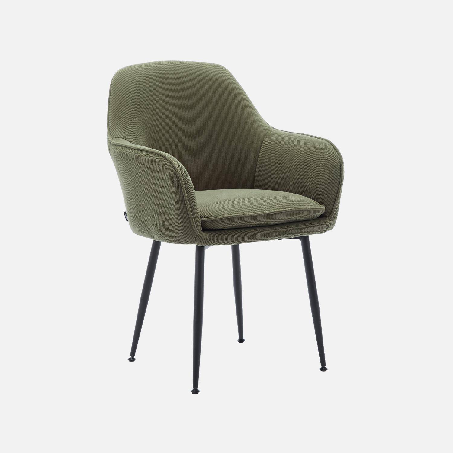 Sillón de pana con patas de metal negro mate, Shella, Kaki oscuro, 57x59x84.5 cm Photo3