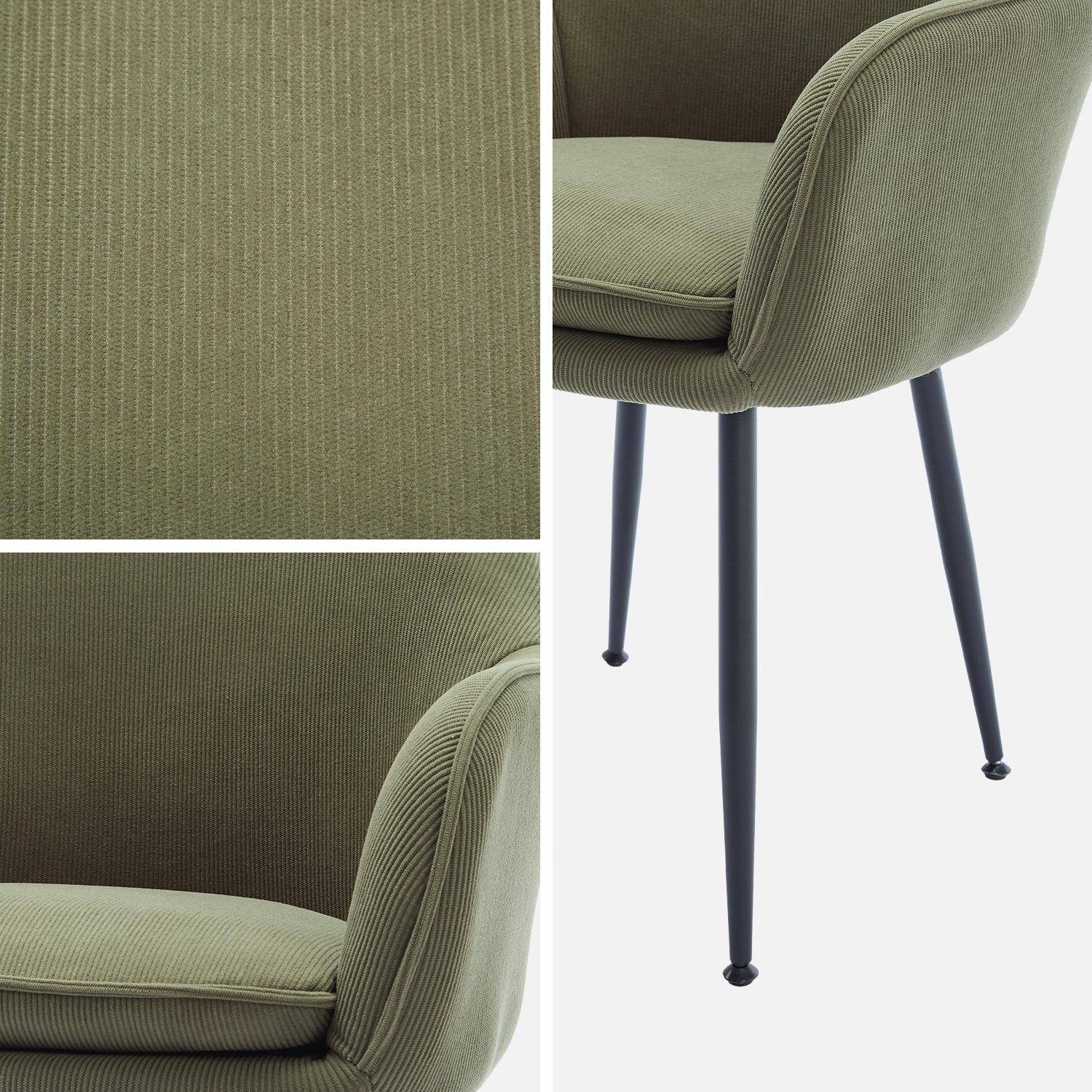 Sillón de pana con patas de metal negro mate, Shella, Kaki oscuro, 57x59x84.5 cm Photo6