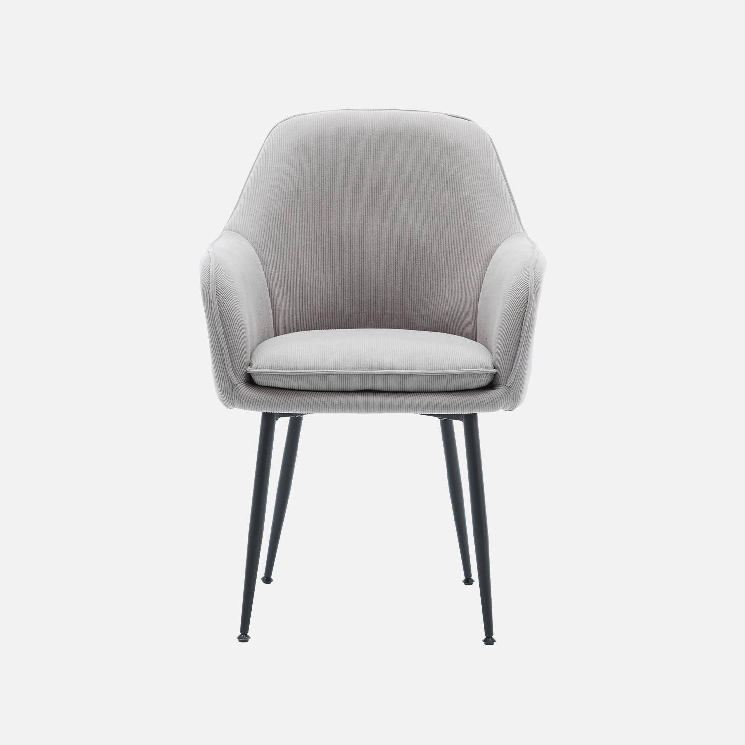 Fauteuil en velours côtelé gris clair et pieds en métal noir mat, L 57 x P 59 x H 84,5 Photo4
