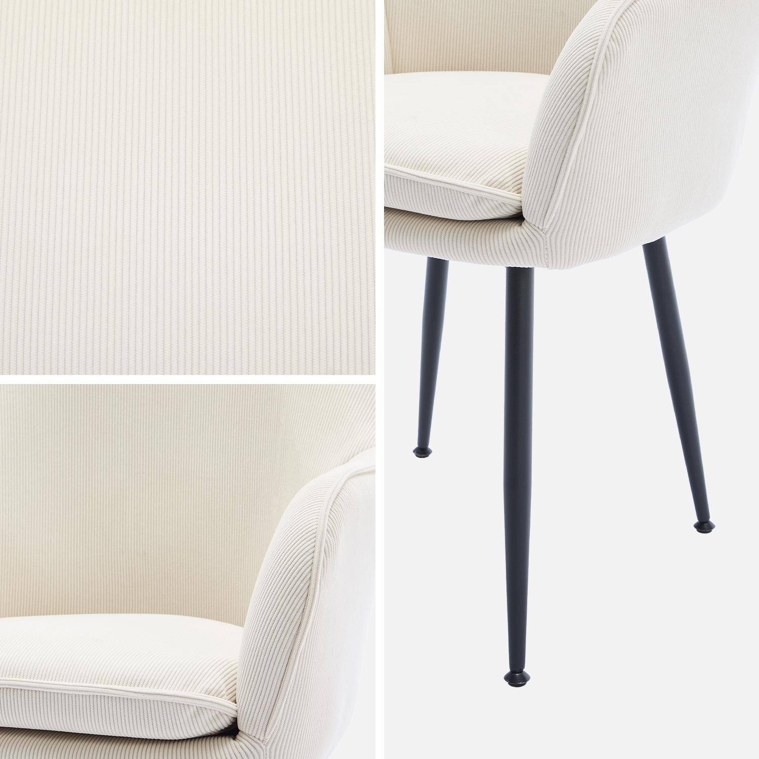 Fauteuil en velours côtelé blanc cassé et pieds en métal noir mat, L 57 x P 59 x H 84,5 Photo6