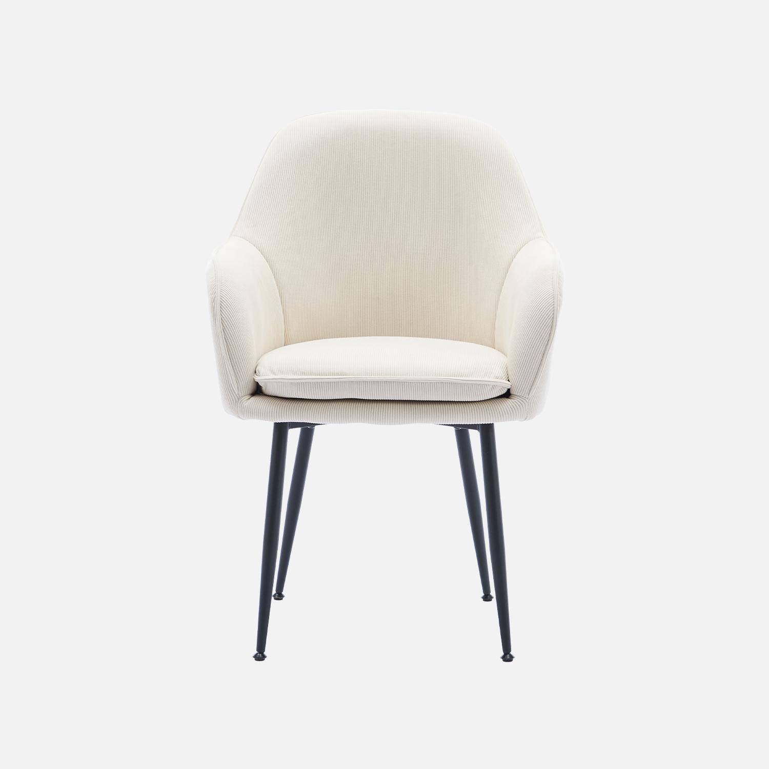 Fauteuil en velours côtelé blanc cassé et pieds en métal noir mat, L 57 x P 59 x H 84,5 Photo4