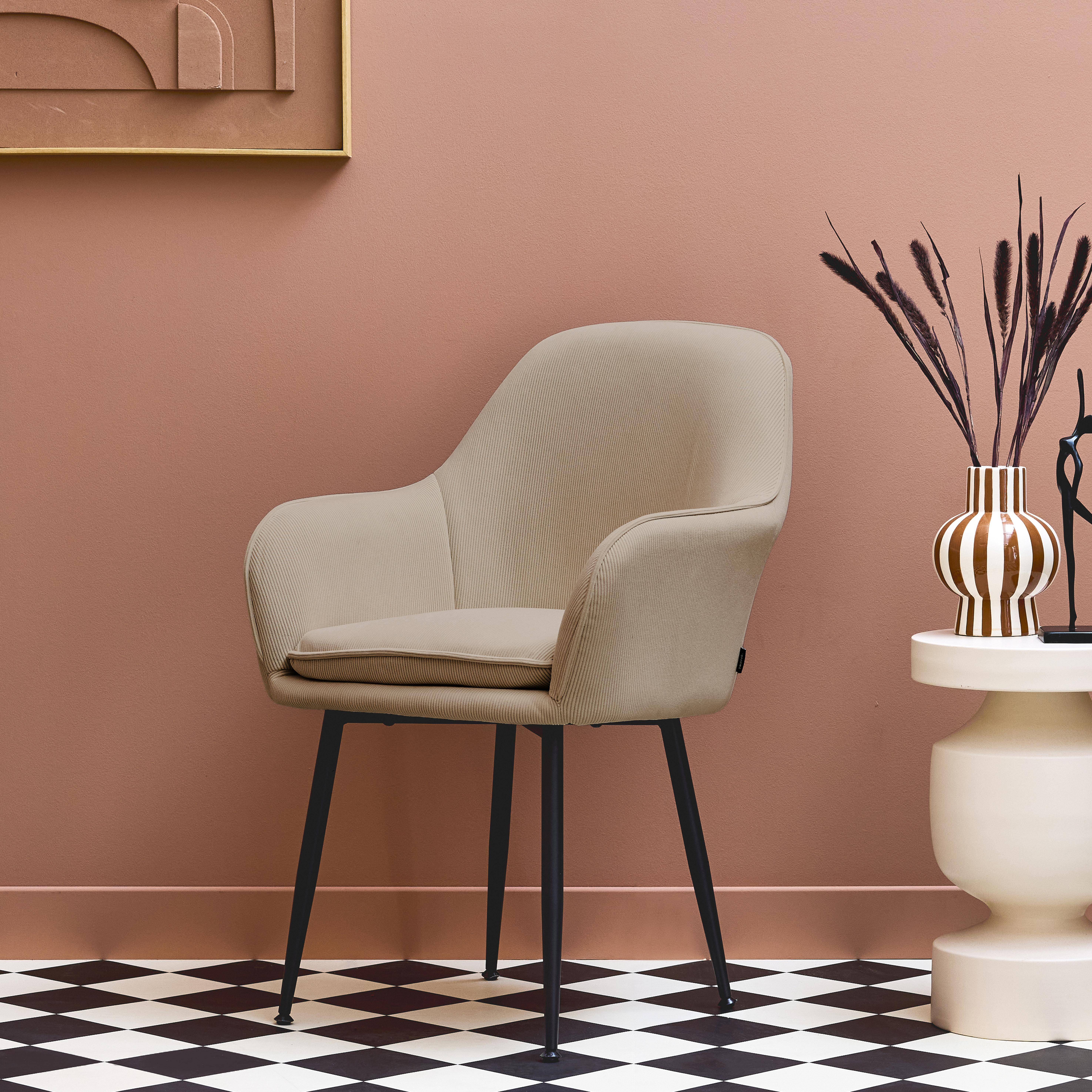 Fauteuil en velours côtelé taupe et pieds en métal noir mat, L 57 x P 59 x H 84,5,sweeek,Photo2