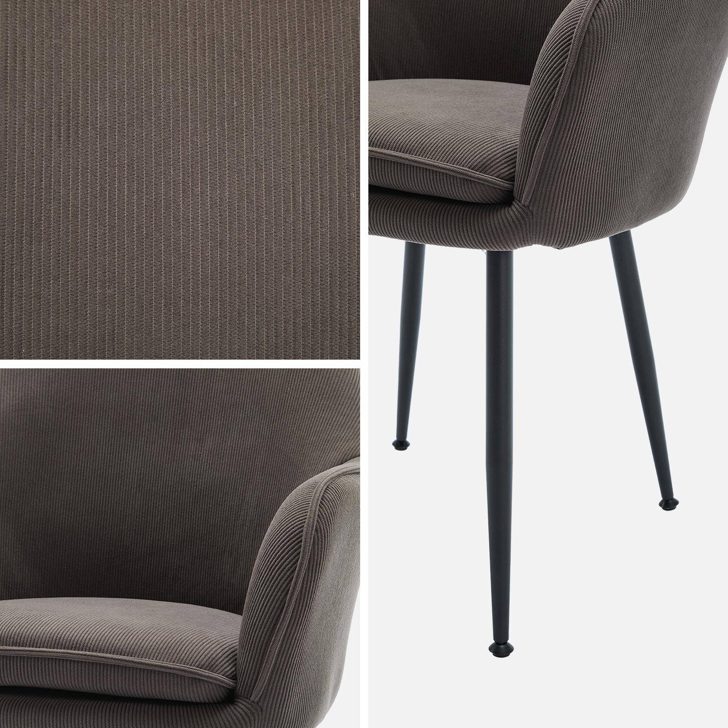 Lot de 2 fauteuils en velours côtelé gris foncé et pieds en métal noir mat, L 57 x P 59 x H 84,5 Photo5