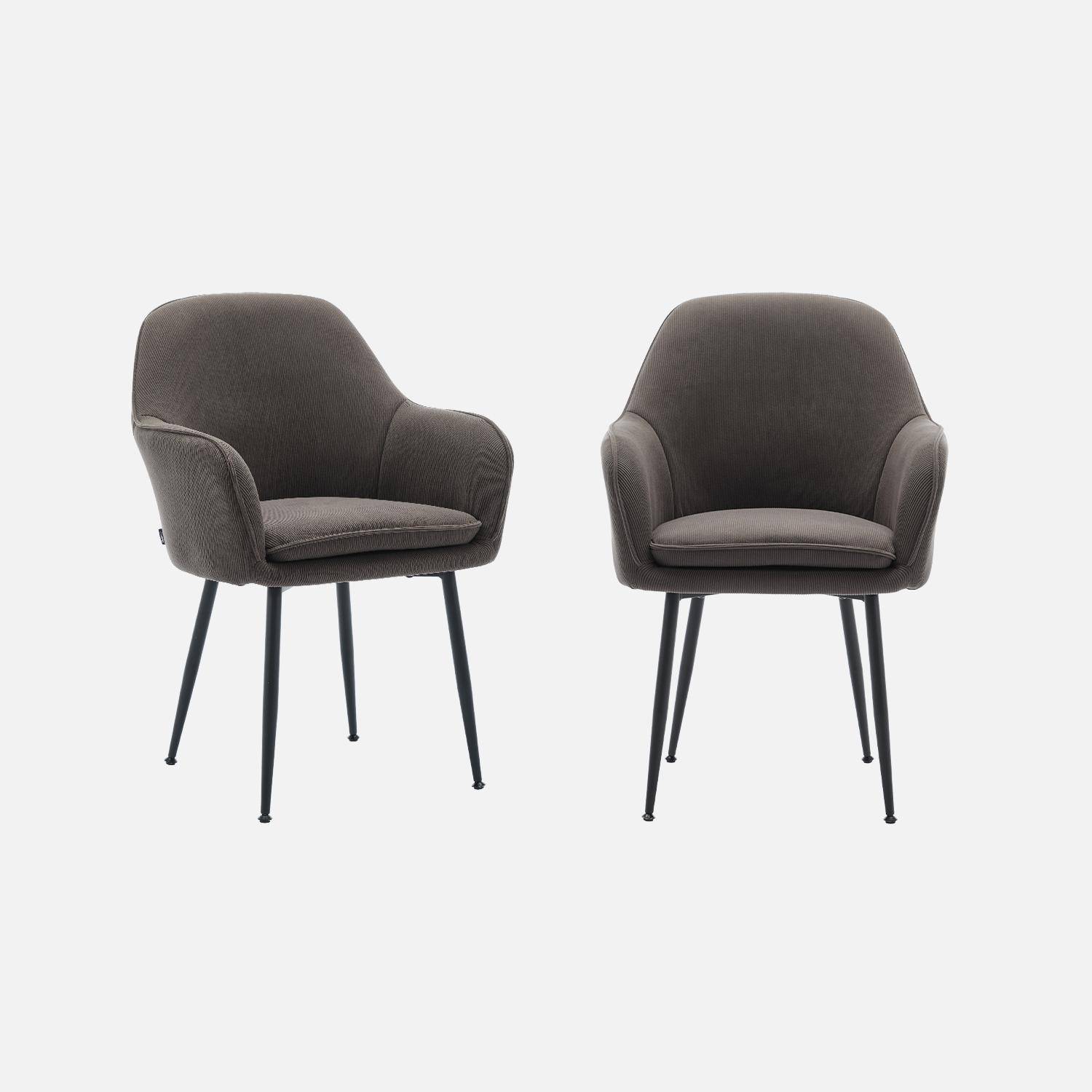 Lot de 2 fauteuils en velours côtelé gris foncé et pieds en métal noir mat, L 57 x P 59 x H 84,5,sweeek,Photo1