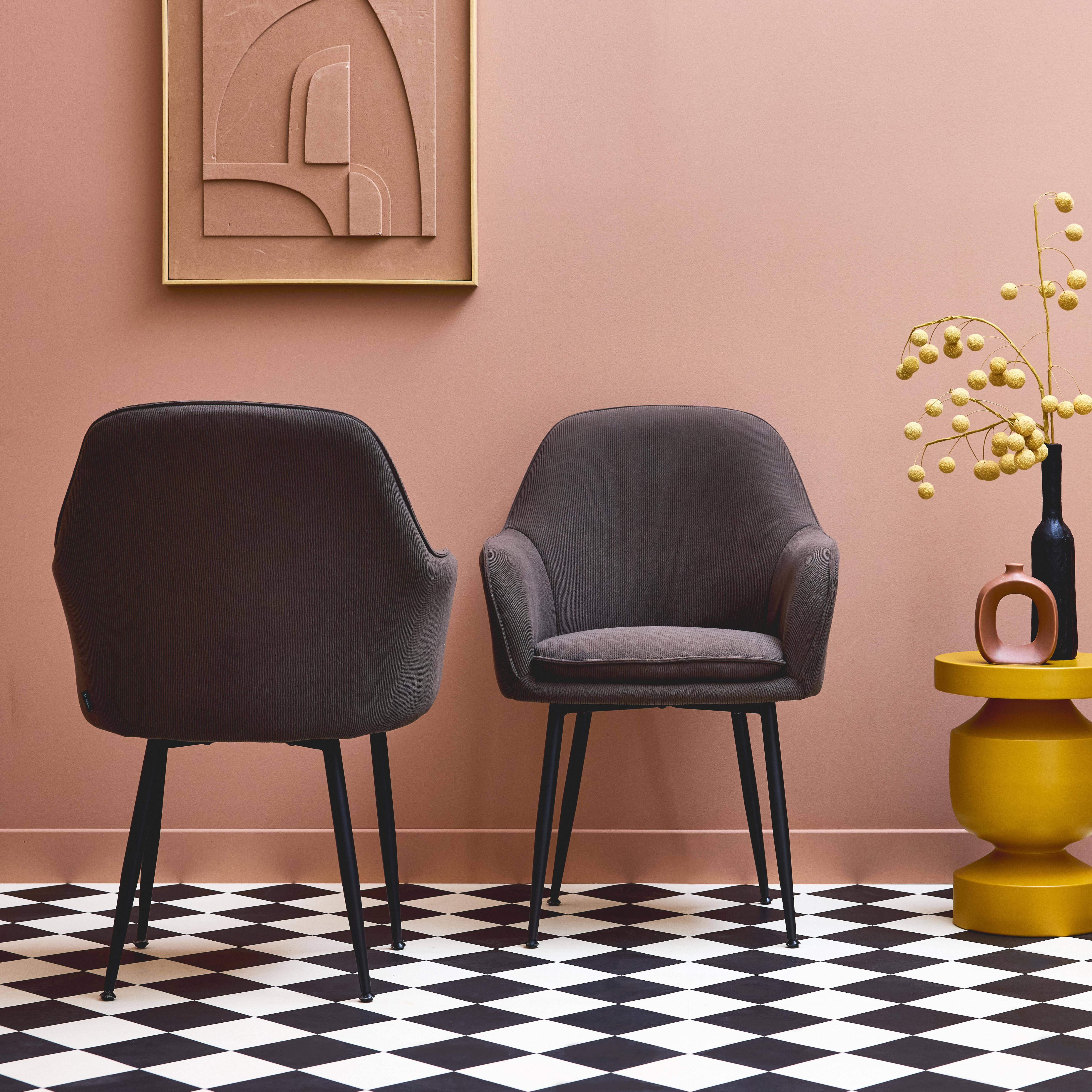 Set di 2 poltrone in velluto a coste con gambe in metallo nero opaco, Shella, Grigio scuro, 57x59x84.5 cm Photo2