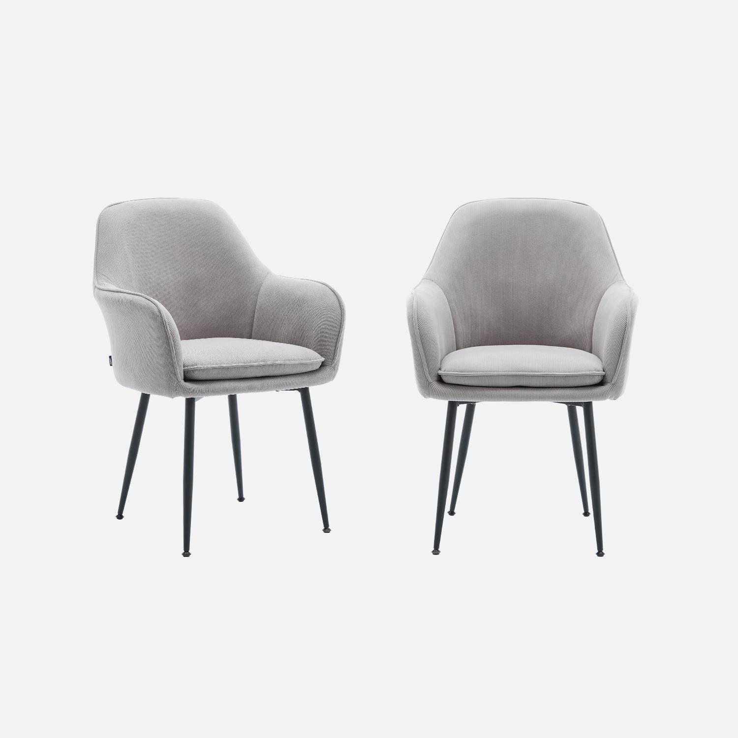 Lot de 2 fauteuils en velours côtelé gris clair et pieds en métal noir mat, L 57 x P 59 x H 84,5 Photo1