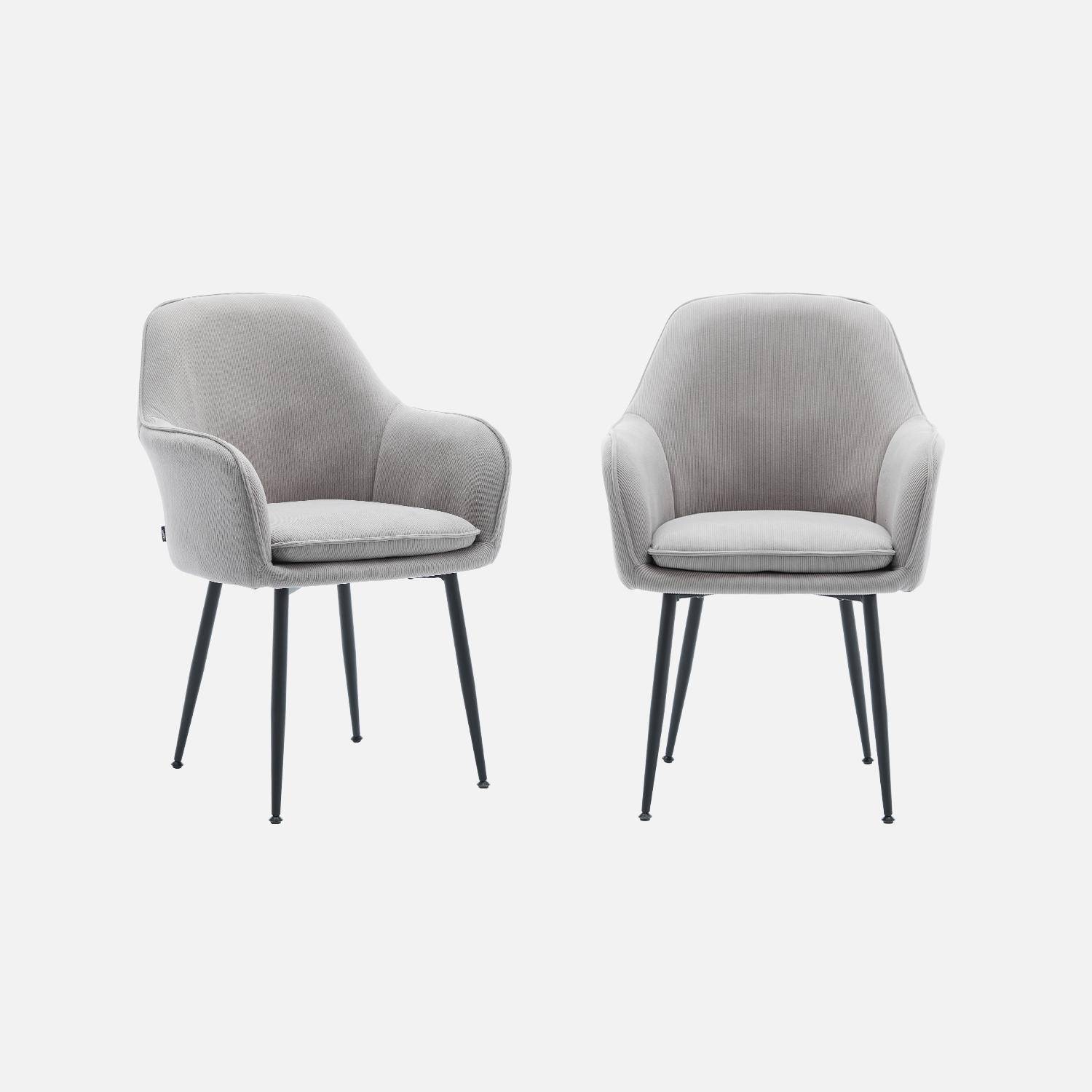 Set di 2 poltrone in velluto a coste con gambe in metallo nero opaco, Shella, Grigio chiaro, 57x59x84.5 cm,sweeek,Photo3