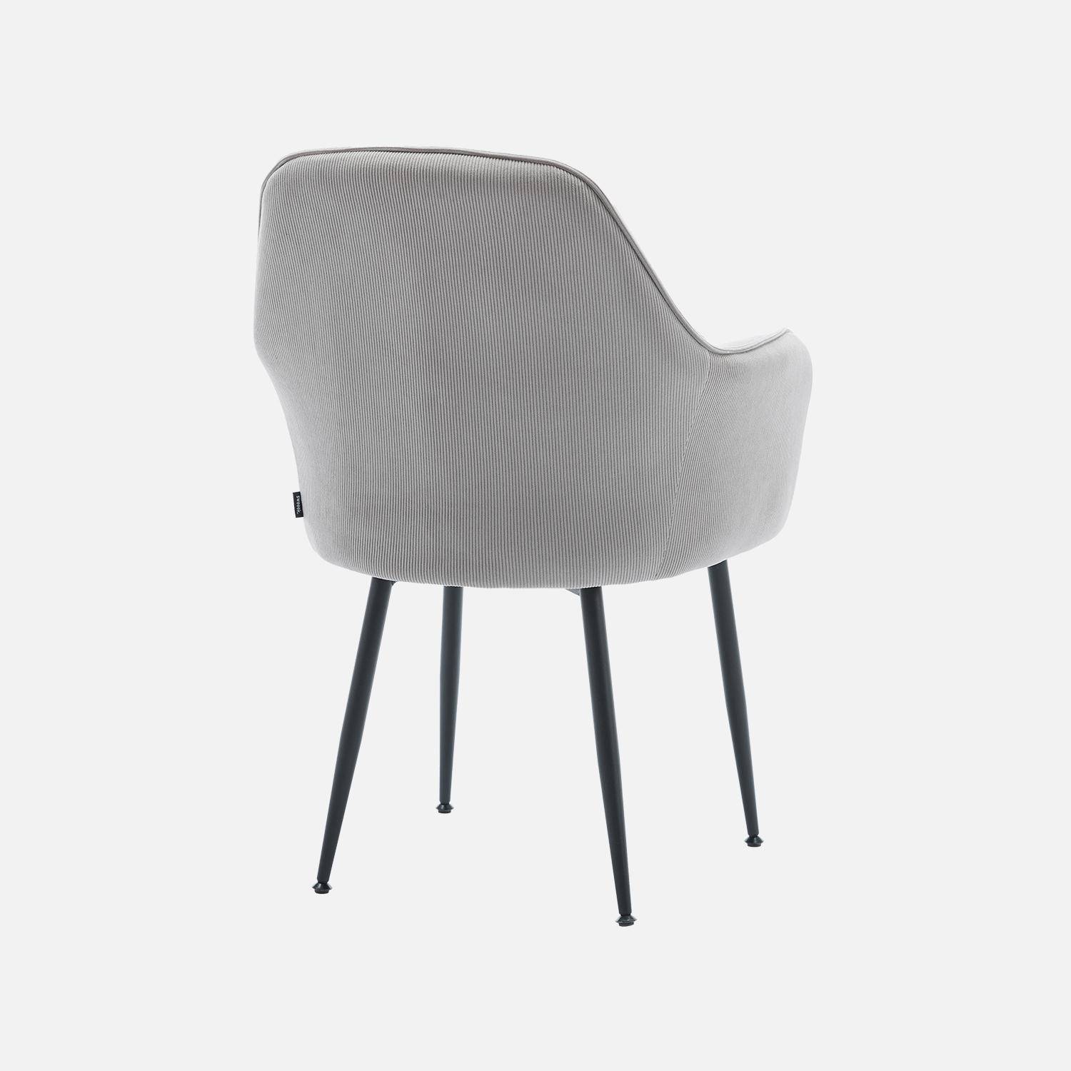 Set di 2 poltrone in velluto a coste con gambe in metallo nero opaco, Shella, Grigio chiaro, 57x59x84.5 cm,sweeek,Photo6