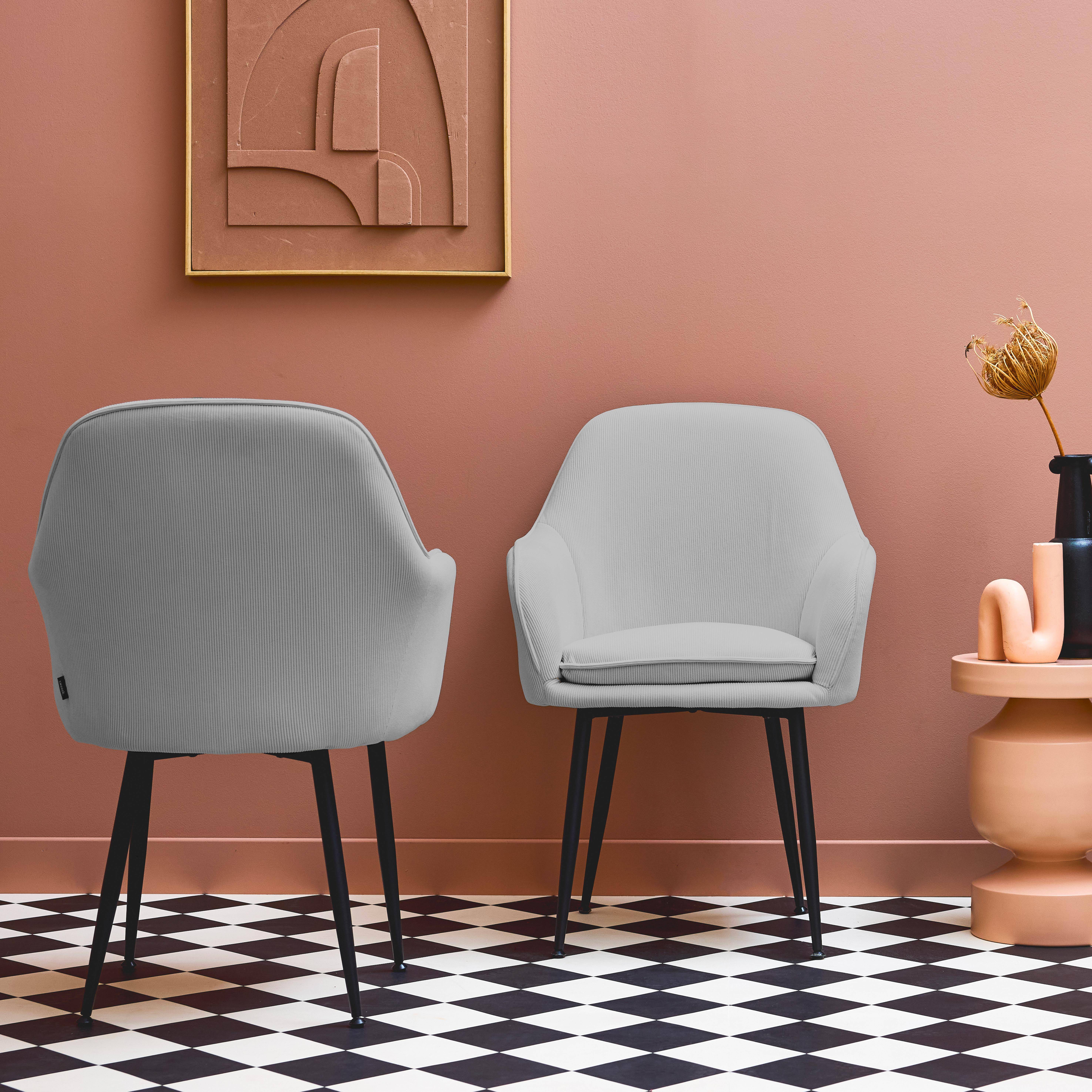 Set di 2 poltrone in velluto a coste con gambe in metallo nero opaco, Shella, Grigio chiaro, 57x59x84.5 cm Photo1