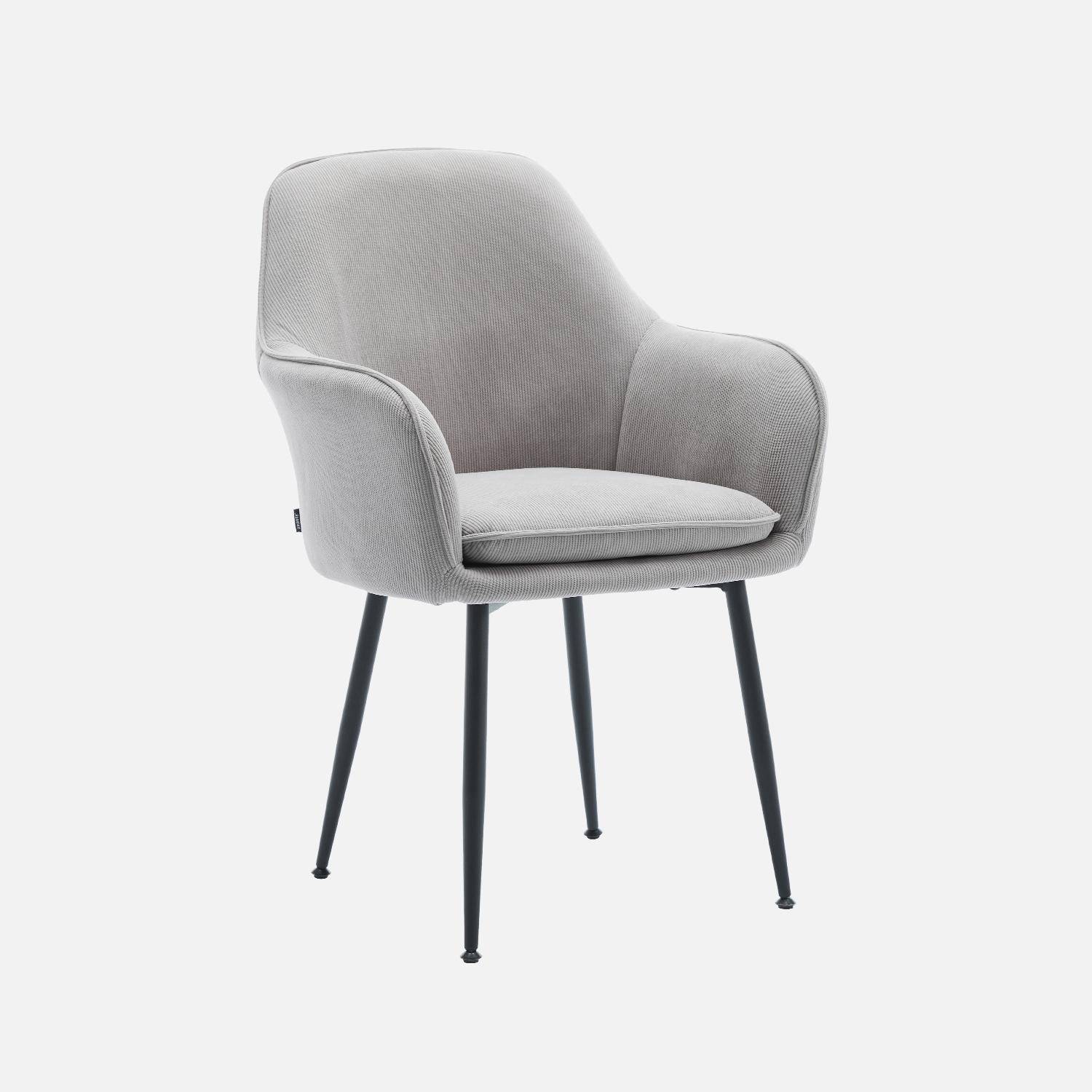 Set di 2 poltrone in velluto a coste con gambe in metallo nero opaco, Shella, Grigio chiaro, 57x59x84.5 cm,sweeek,Photo4