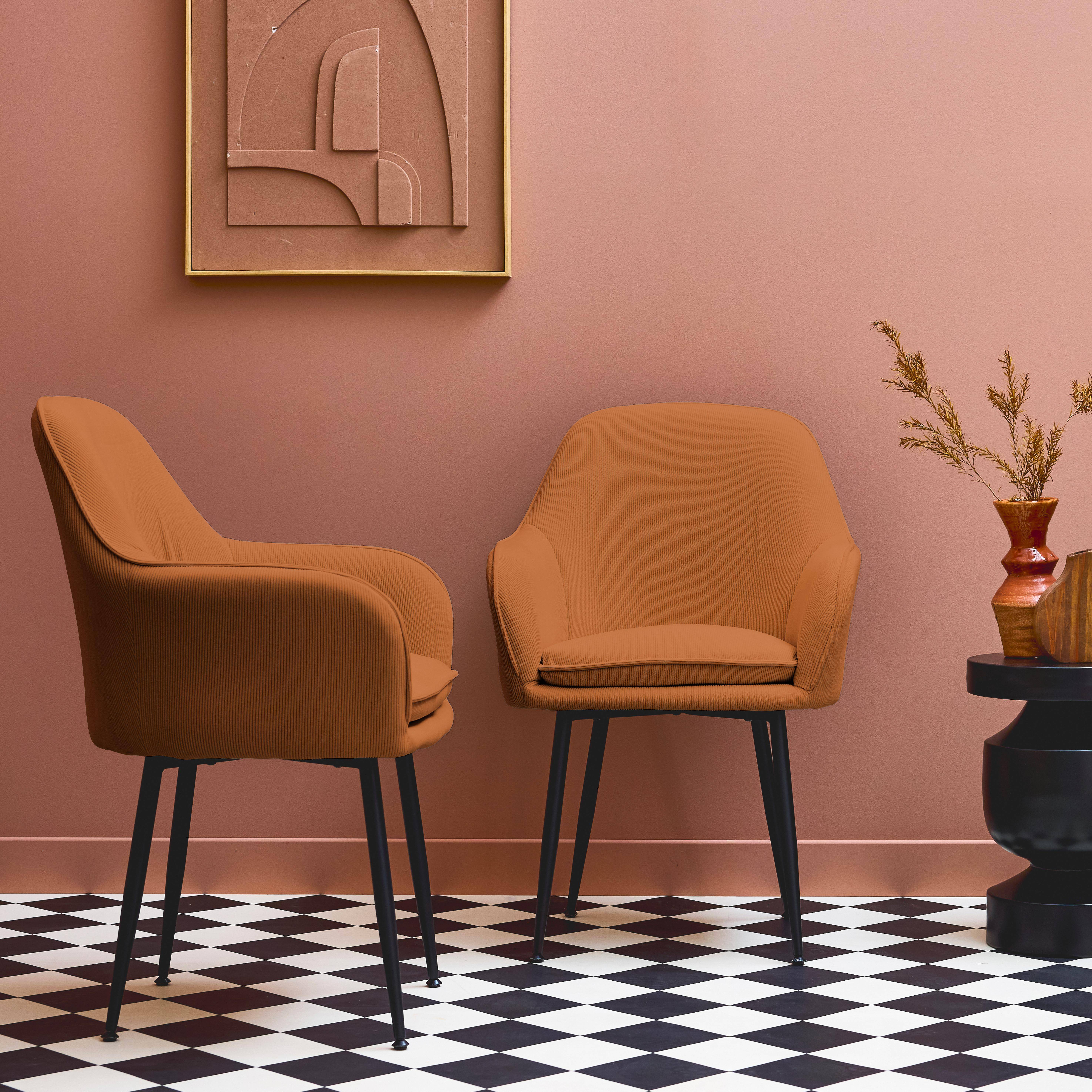 Set di 2 poltrone in velluto a coste con gambe in metallo nero opaco, Shella, Camel, 57x59x84.5 cm,sweeek,Photo1